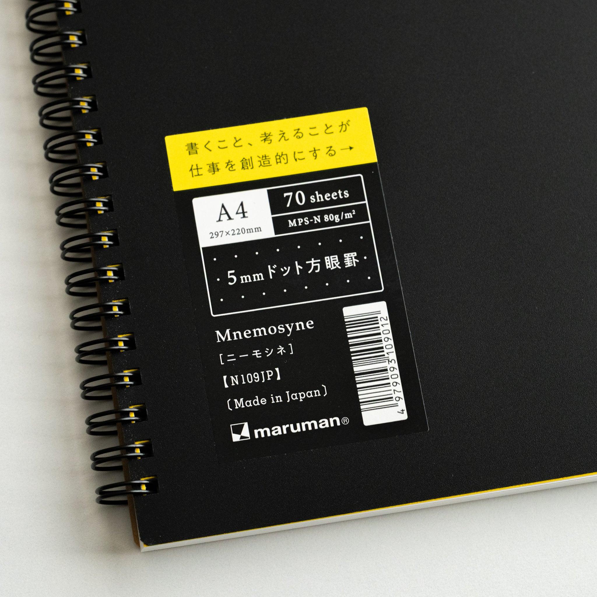 Maruman Mnemosyne notebook, full view showing 5mm dot spacing, Maruman Mnemosyne Japan A5 dot grid notepad with perforated