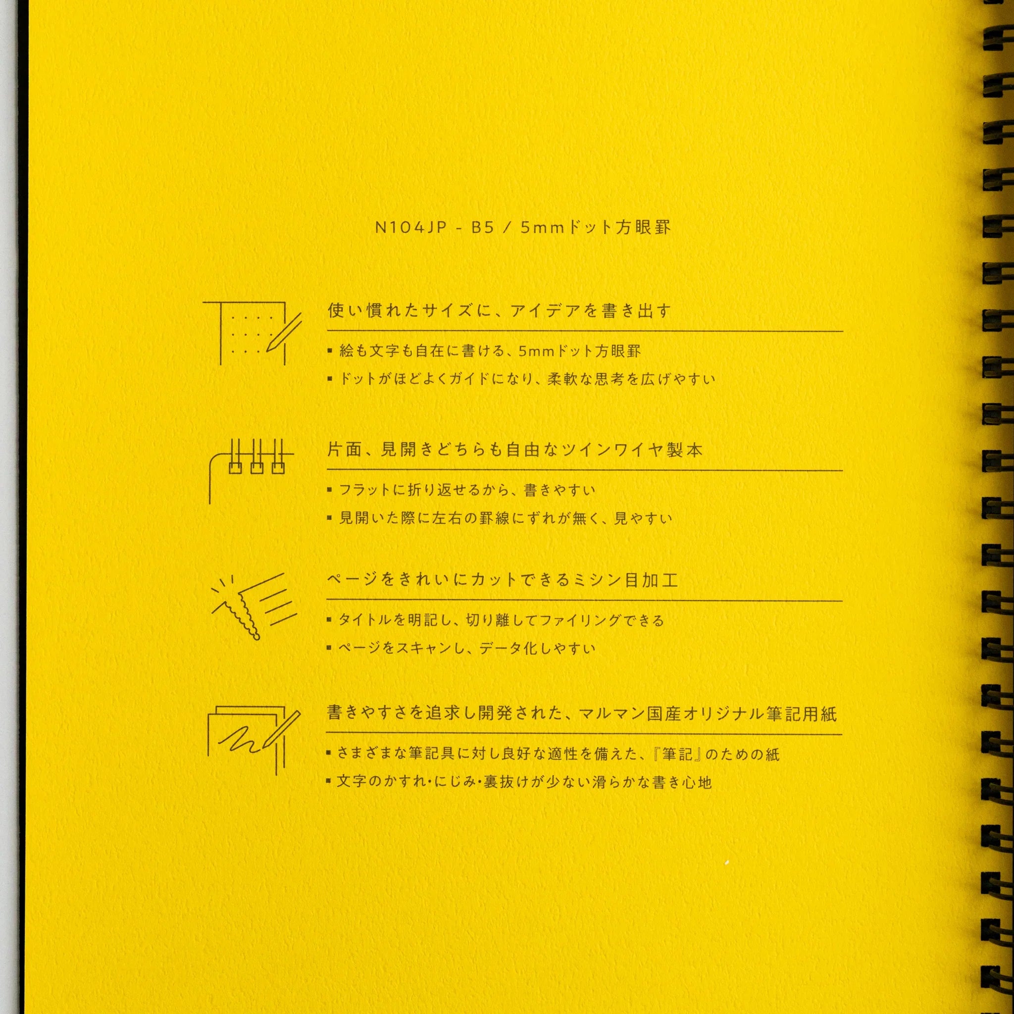 Maruman Mnemosyne notebook, interior pages showing dot grid spacing, A5 5mm dot grid Mnemosyne notebook by Maruman for