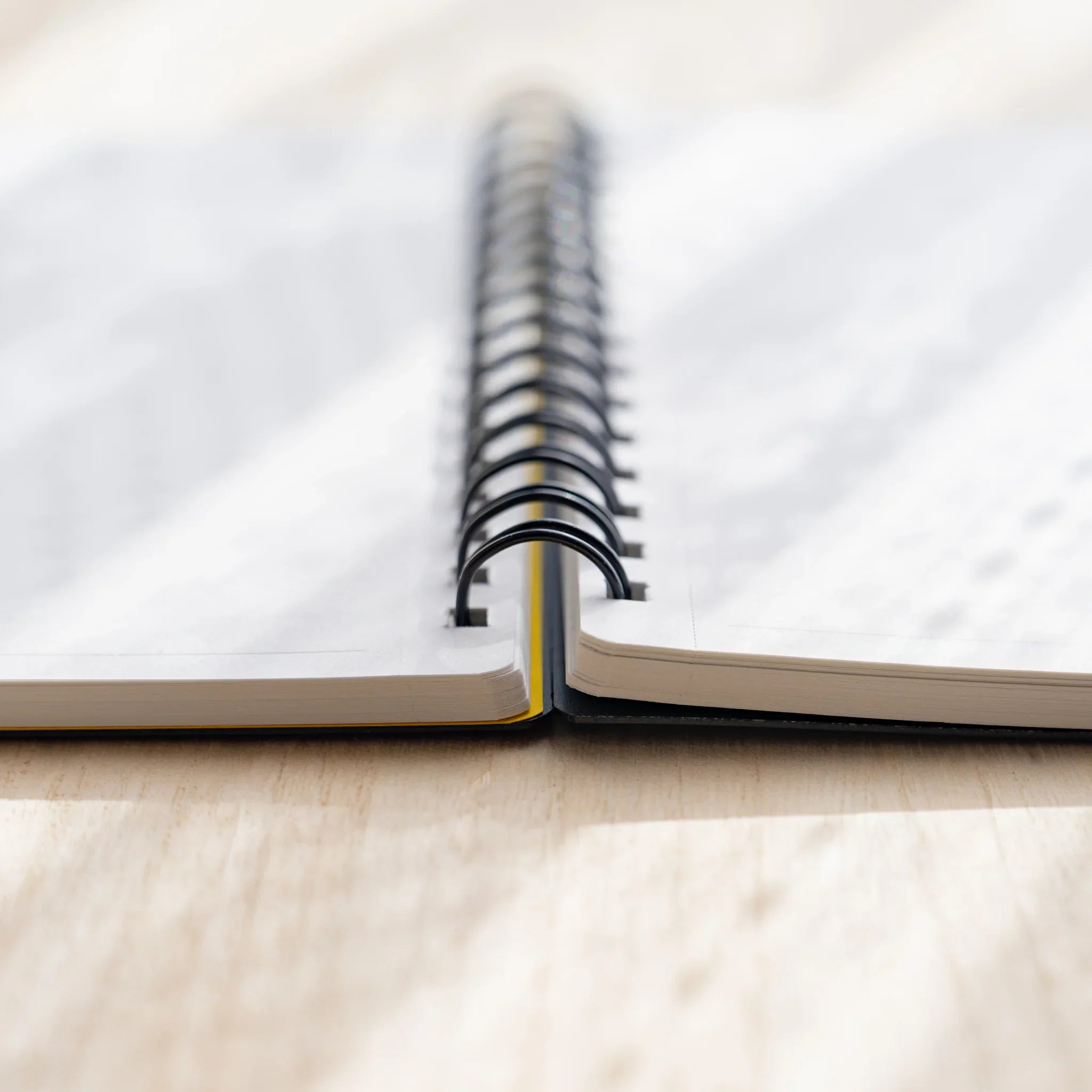 Maruman Mnemosyne notebook, angled view of pages with visible lines, Mnemosyne Maruman Japan A4 or A5 notepad with perforated