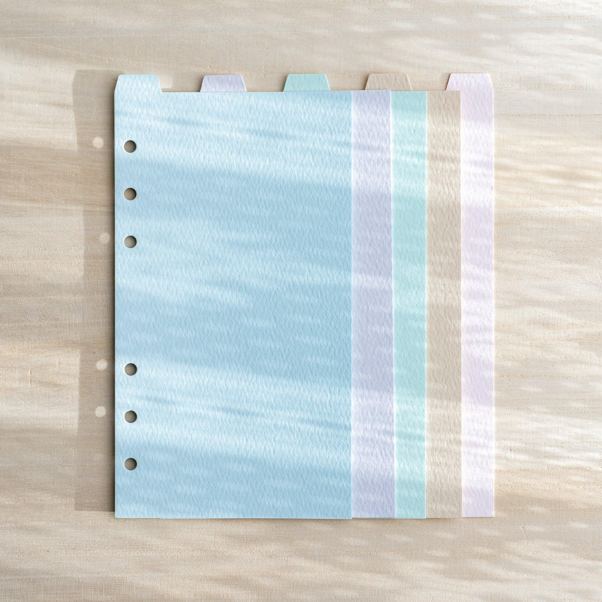 Japanese Stationery Mermaid top-tab index divider for Bible size planners with blue, pink and green stripes and tabs.