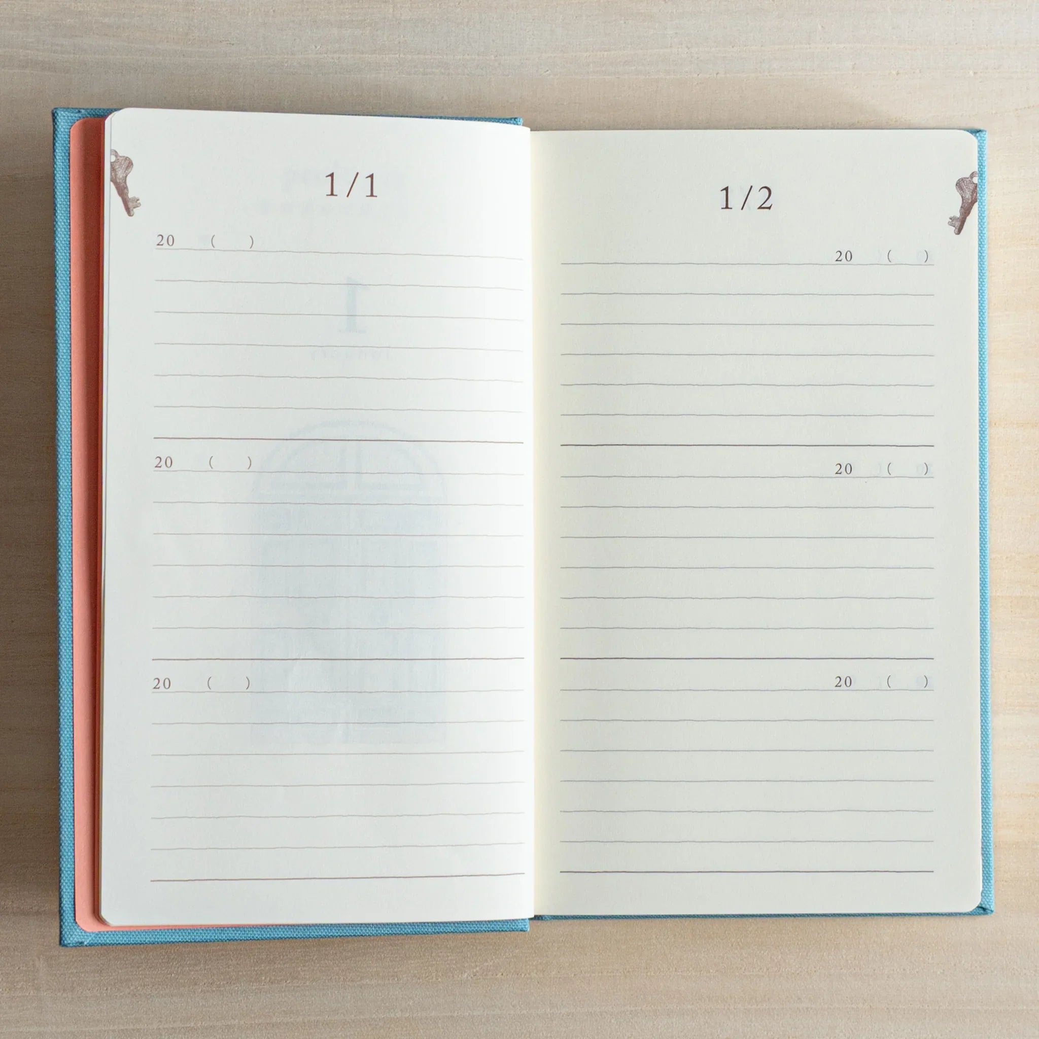 Midori 3-year journal, angled view highlighting quality paper and construction, Japanese hardcover diary with 3-year date lay