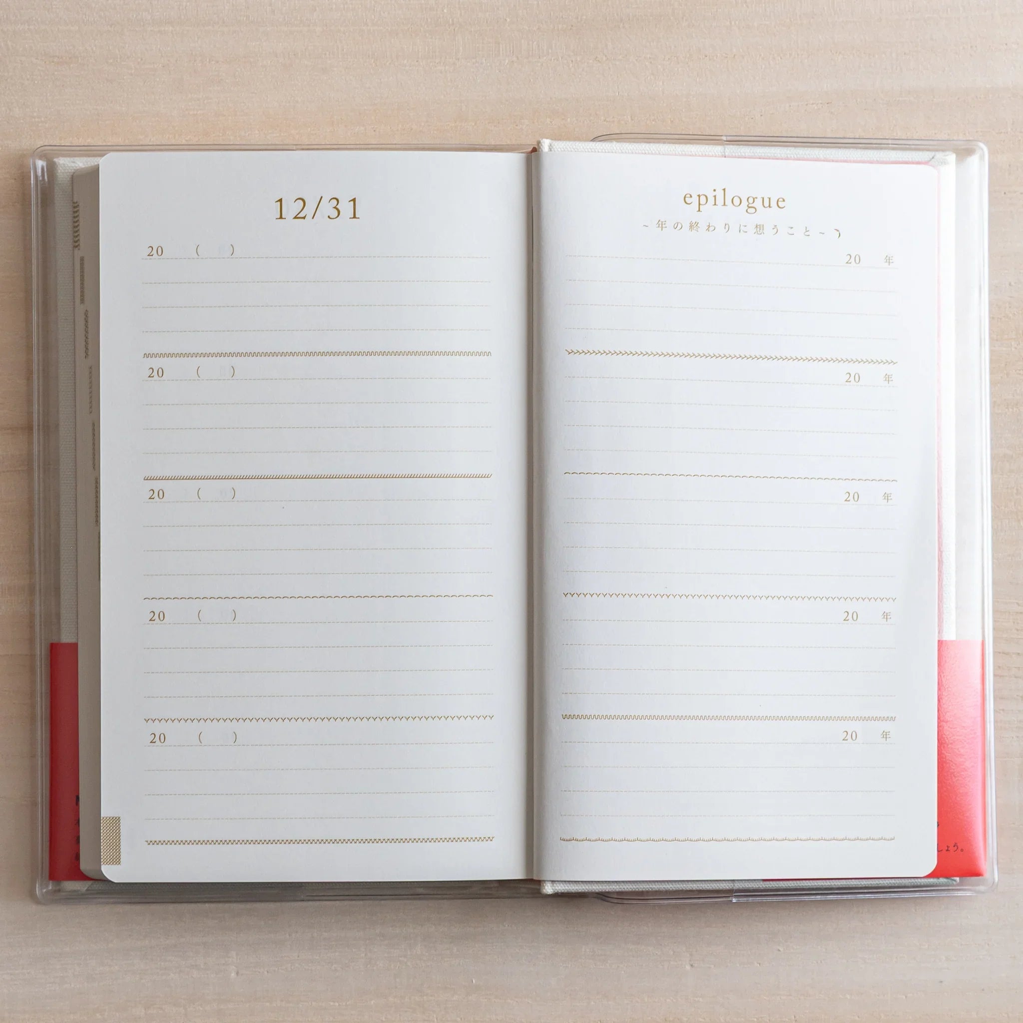 Midori 5-year journal, spread showing page layout with date sections and lines, Japanese stationery with quality materials