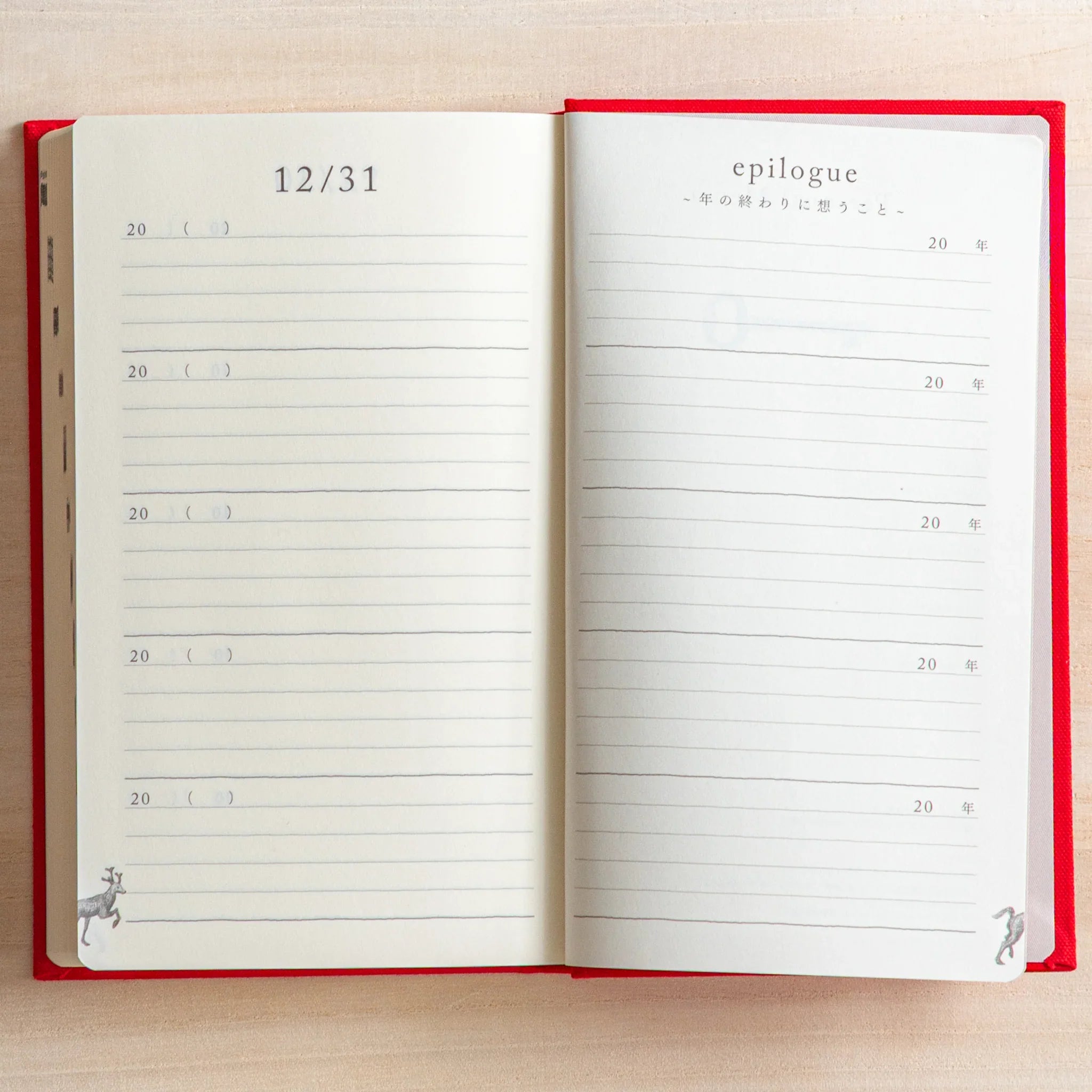 Midori 5-year journal, flat lay displaying open pages with date field visible, Japanese stationery product with quality