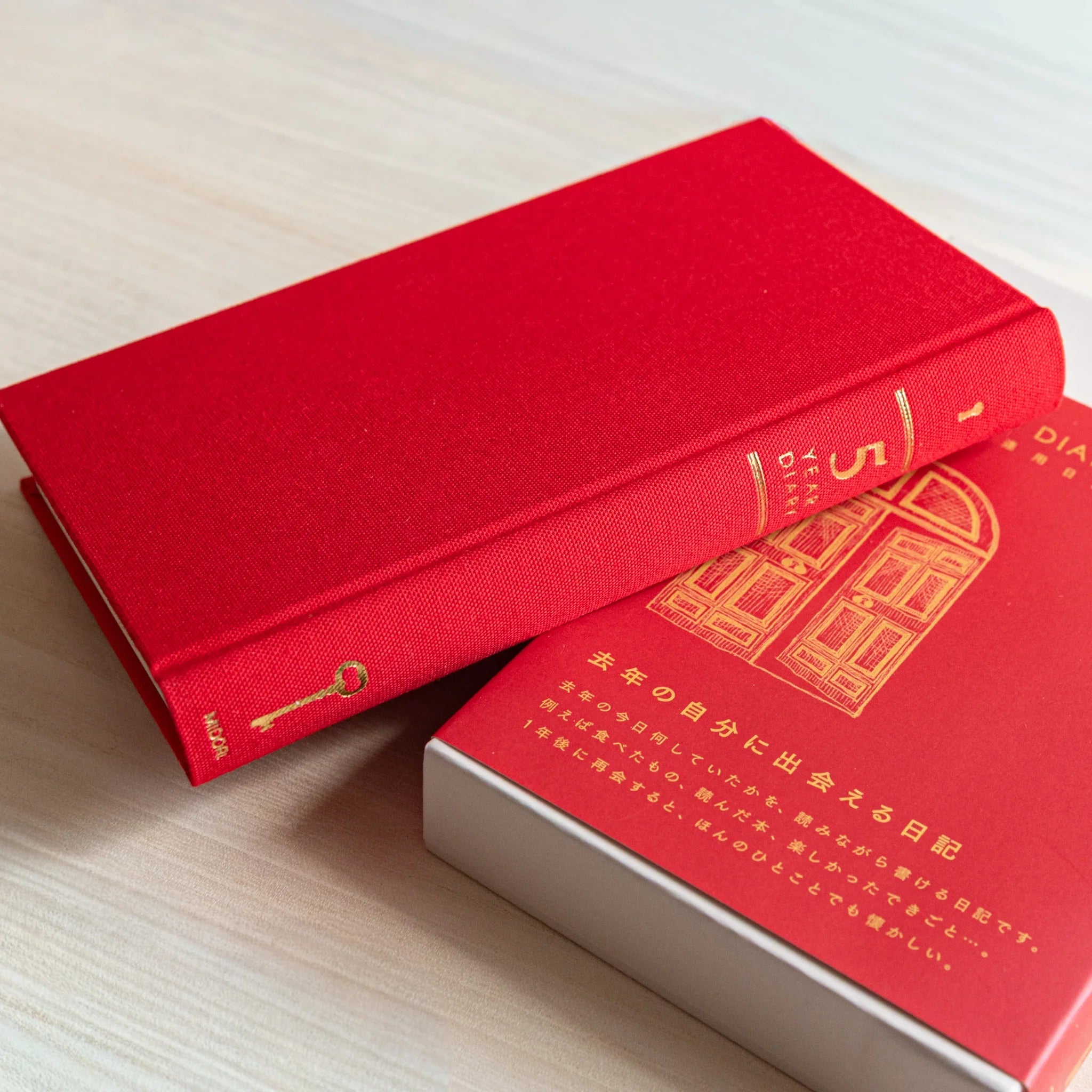 Midori 5-year journal, spread displaying page layout with date sections, Japanese stationery with quality materials and