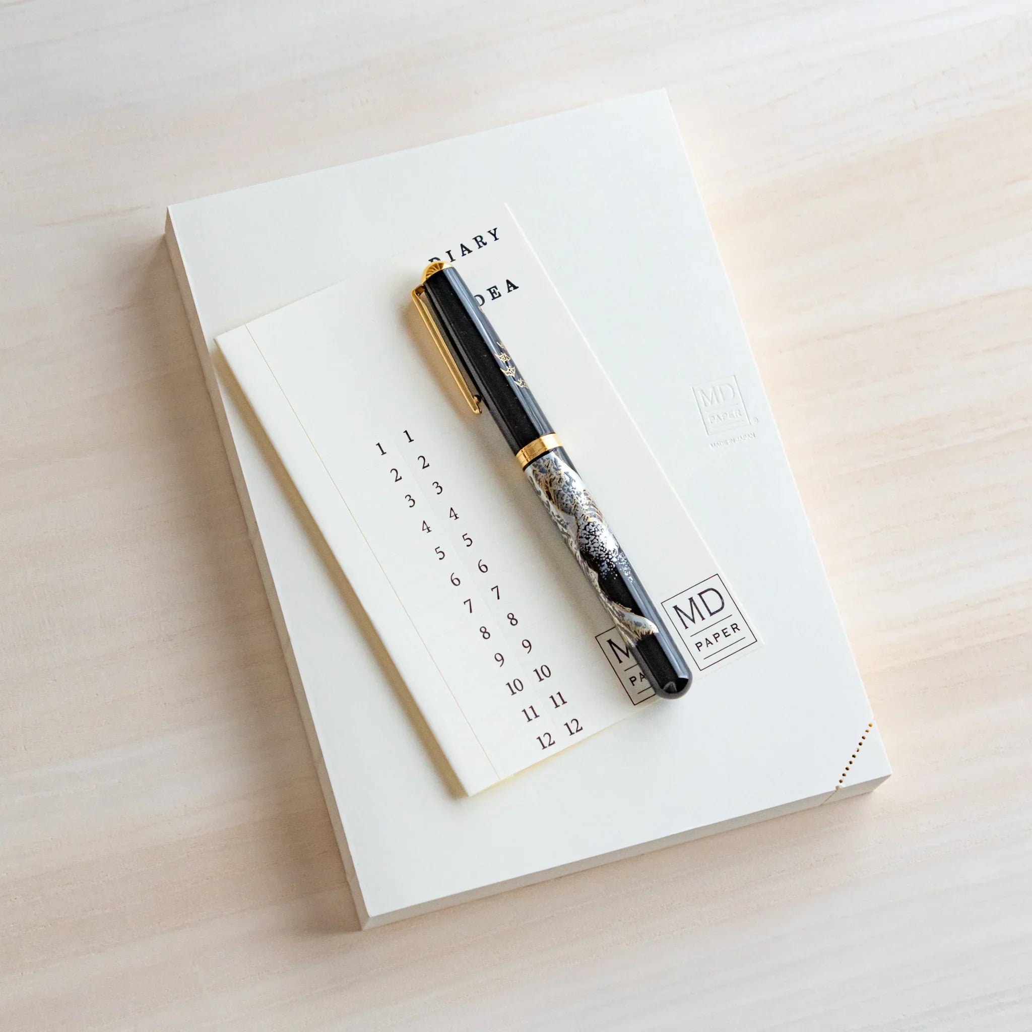 Midori MD A5 journal, opened pages showing one day per page format with lines, Midori MD paper journal with long-write