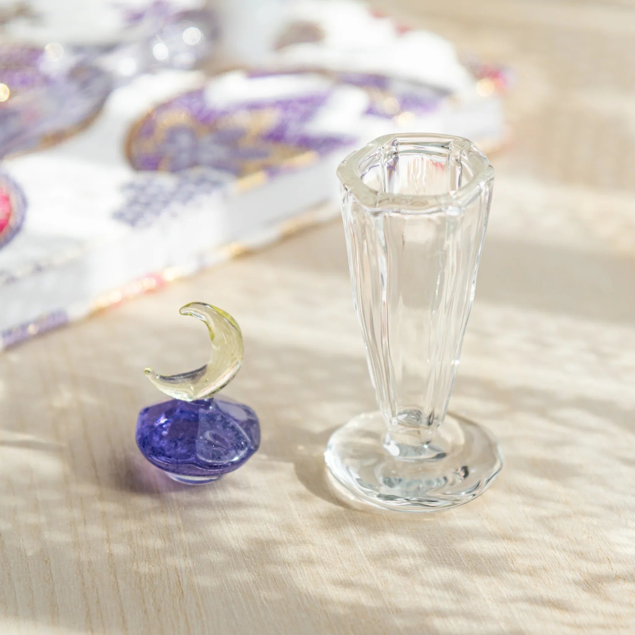 Moonlit glass ink well with decorative glass design and deep color and features and features and features