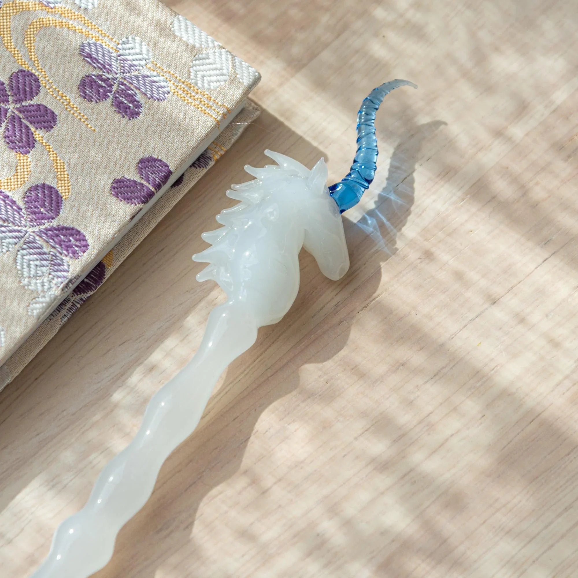 Mystic Unicorn Glass Dip Pen, top-down perspective with detail providing full visual representation and product details