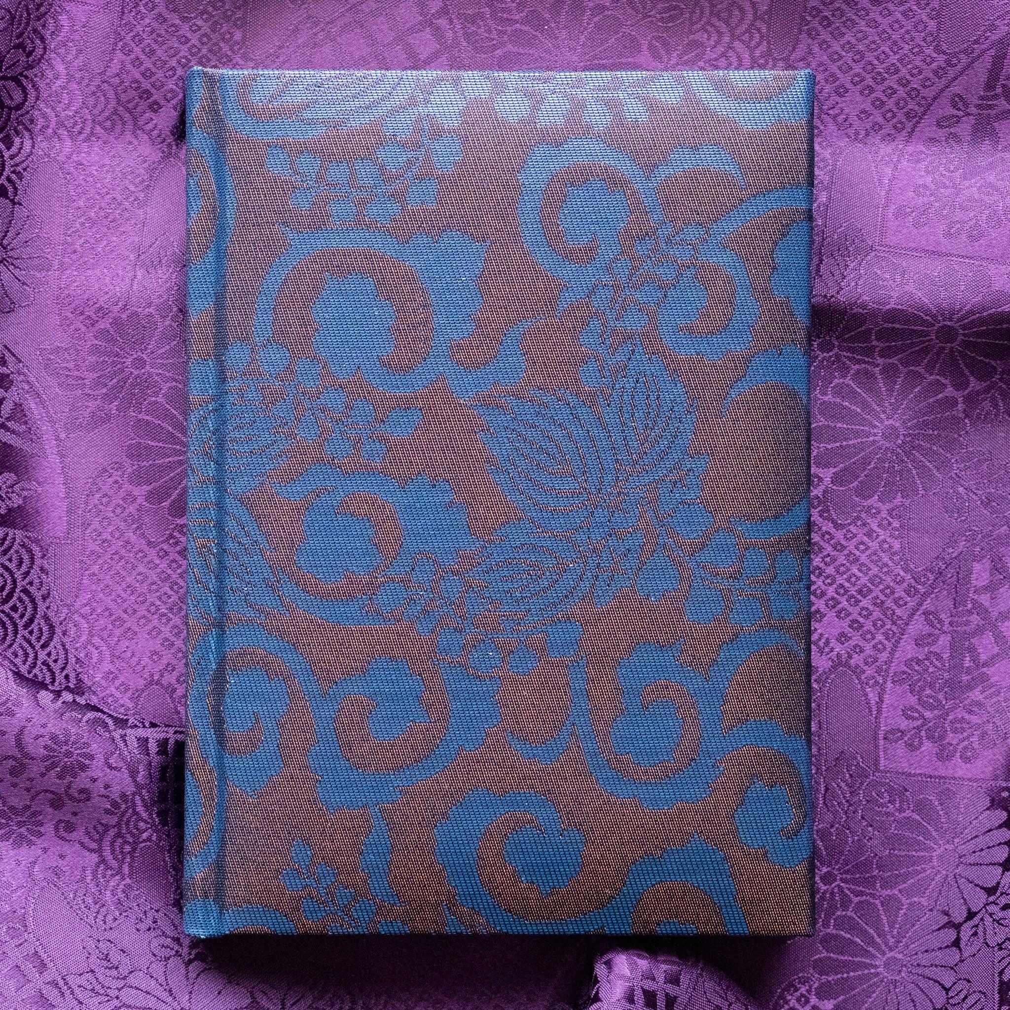 Oni Kiri Nishijin silk Homeicho notebook front cover without band on purple kiku-patterned fabric