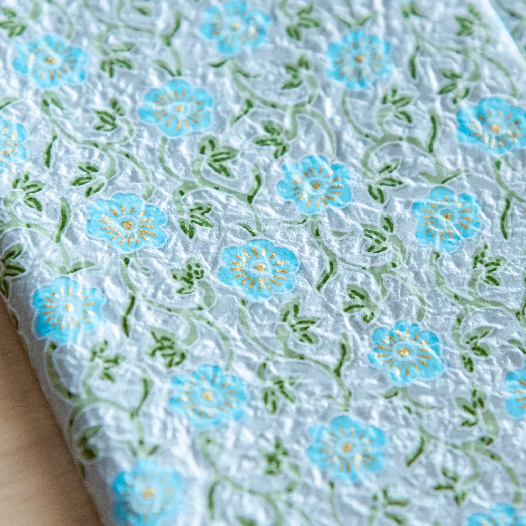 Pastel Blue Flower Hand-Dyed Yuzen Washi, image 7: close-up detail of product finish work presenting visual clarity
