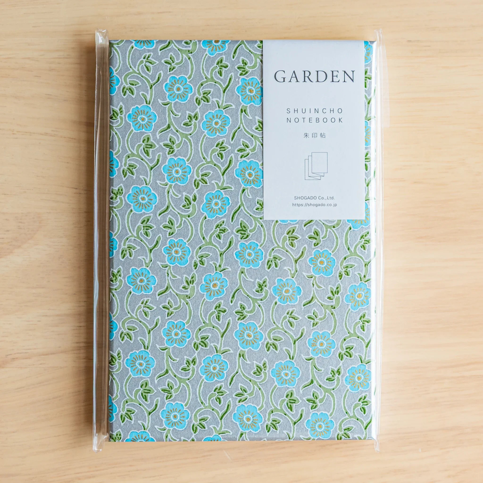 Pastel Blue Flower Washi Goshuincho Stamp Book flat lay showing complete cover with soft blue flowers
