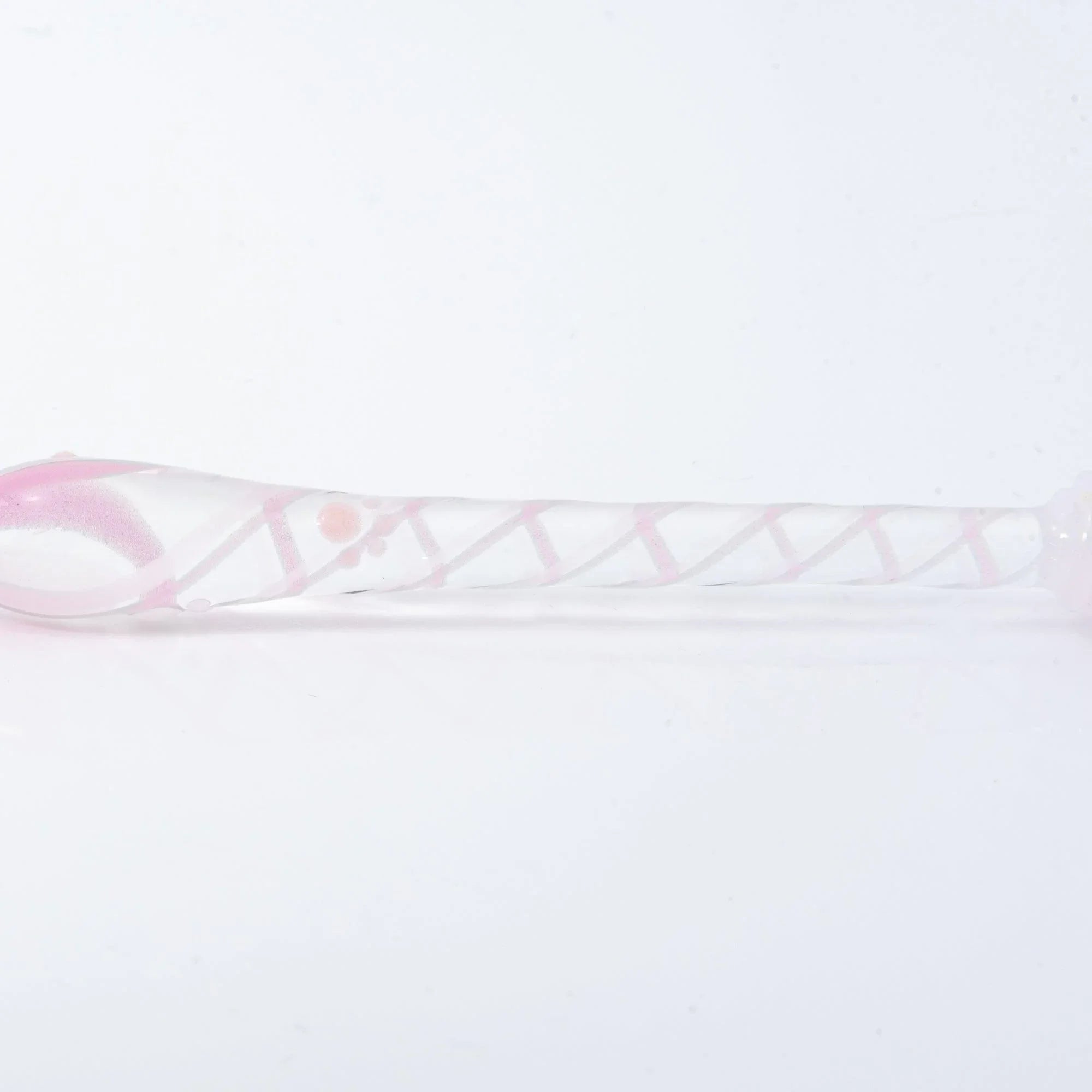 Pink Nyanko cat head profile detail on glass handle showing Japanese cat design, close-up composition