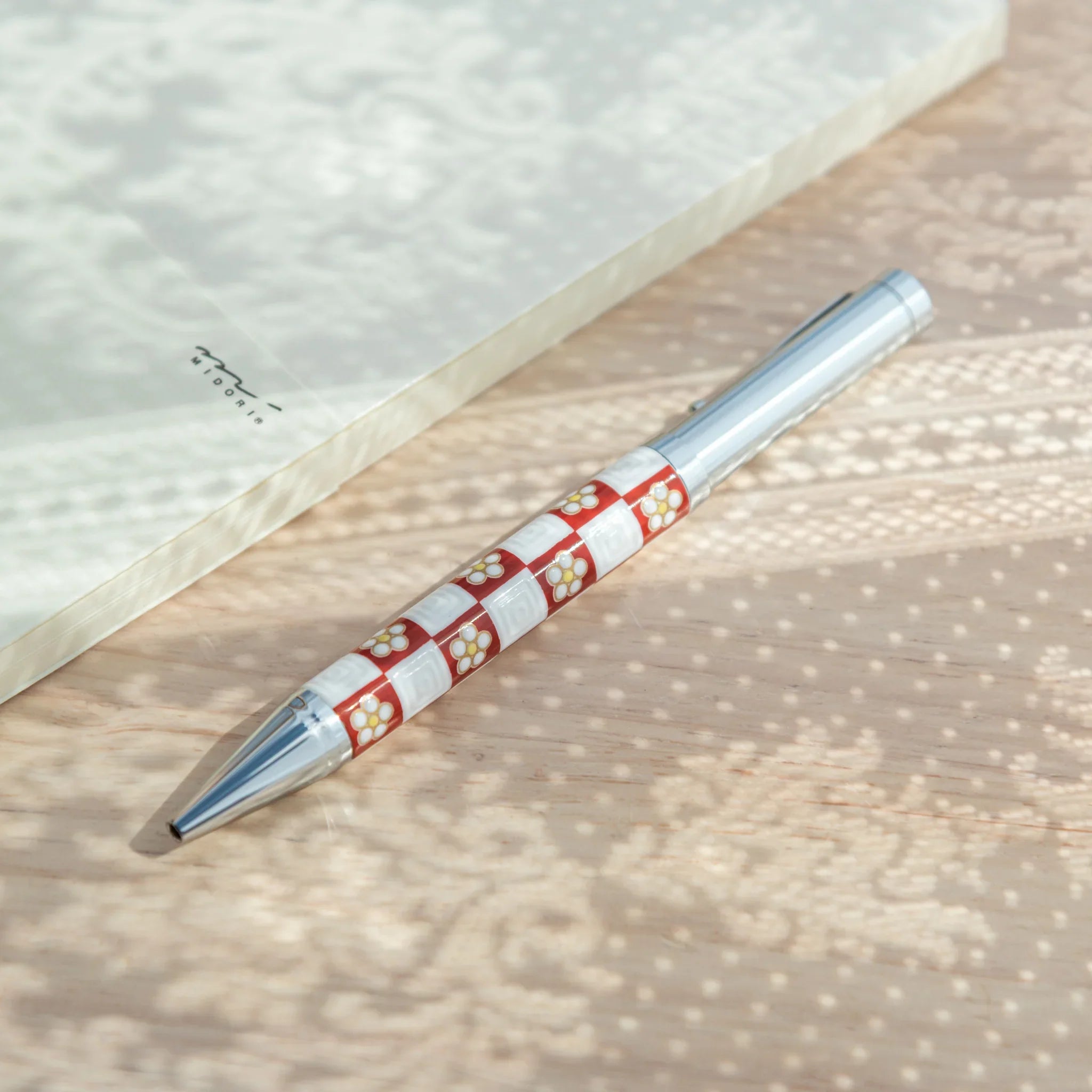 hand-made Kutani ballpoint pen with plum blossom motif in traditional hand-painted for refined desk organization