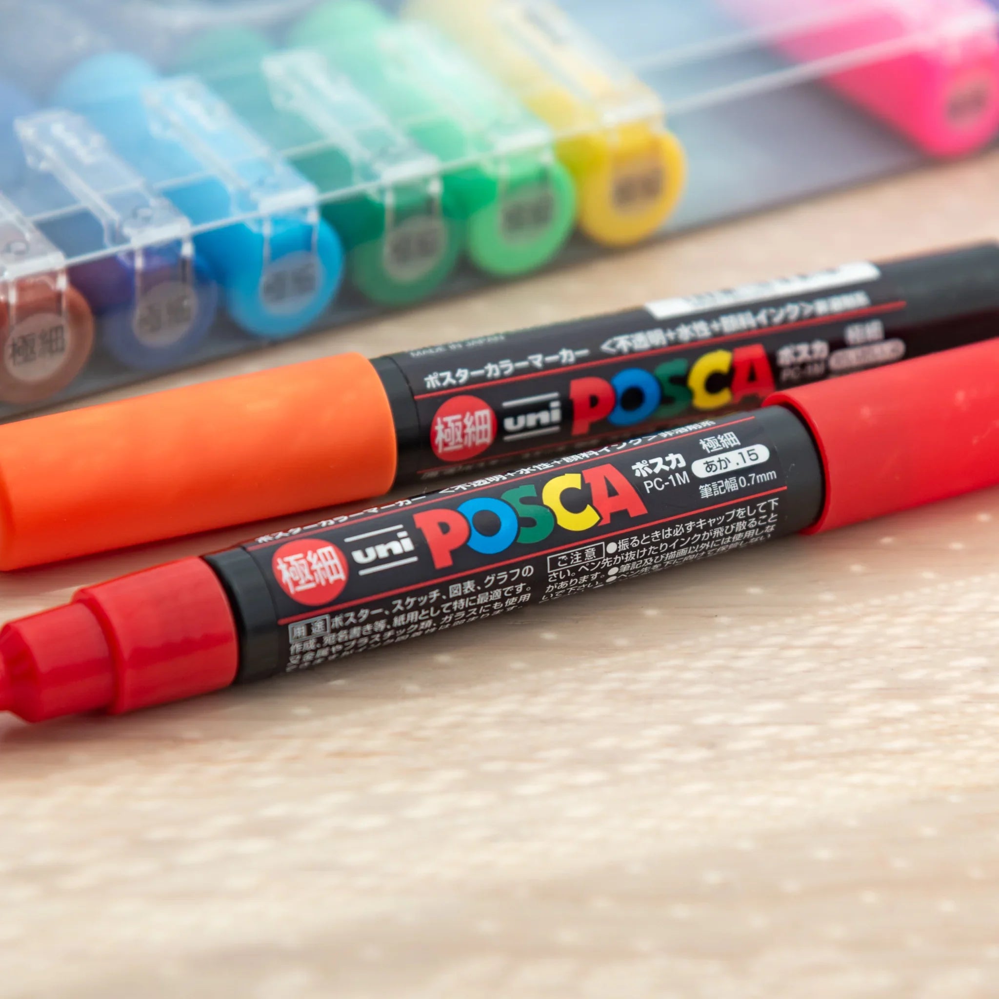 POSCA Markers Set (Extra Fine Tip, 12 Colors) - paint marker showing detailed close-up of pen tips and product features