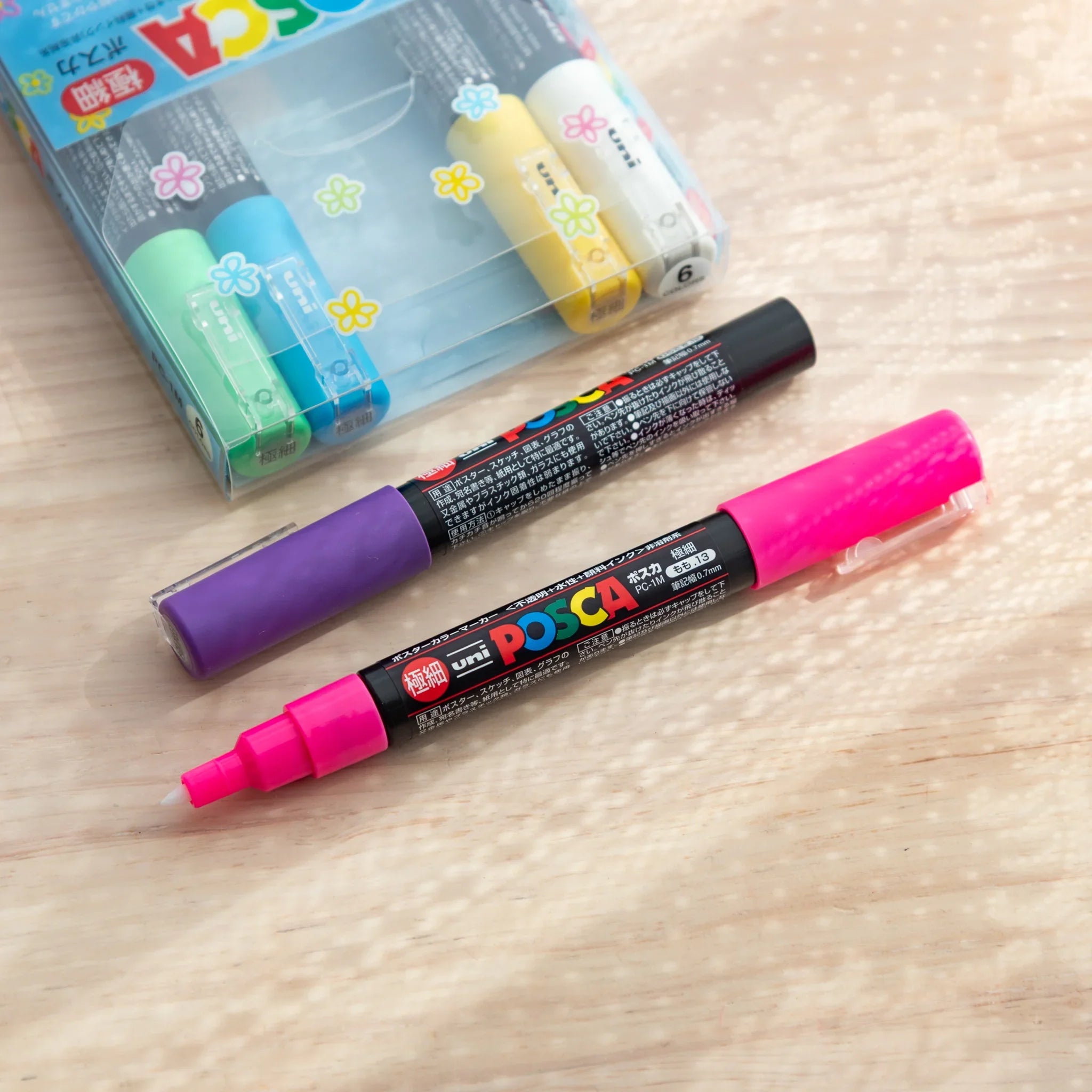 POSCA Markers Set (Extra Fine Tip, 6 Colors) - paint marker showing side angle showing product depth and construction