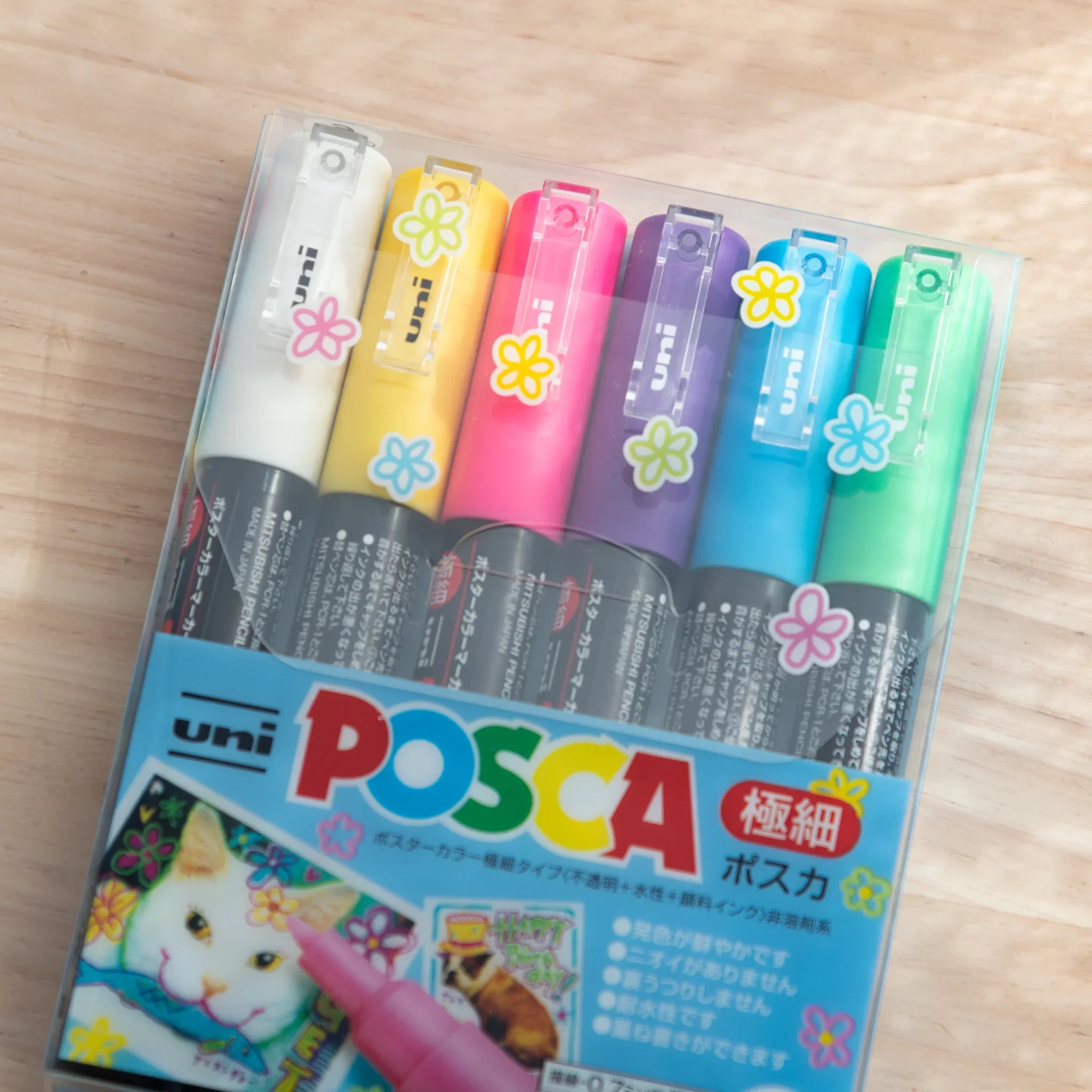 POSCA Markers Set (Extra Fine Tip, 6 Colors) - paint marker showing color palette display showing all available colors