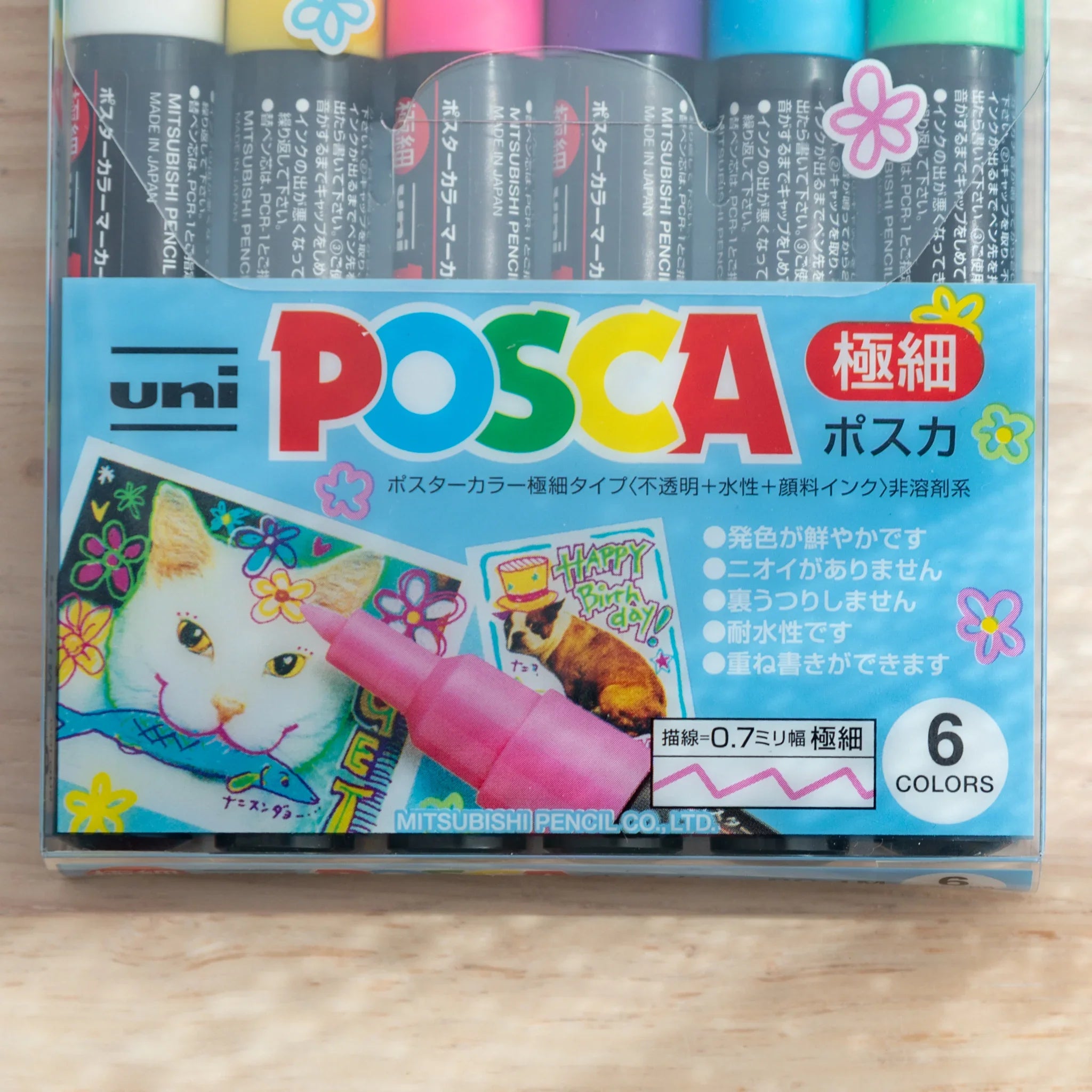 POSCA Markers Set (Extra Fine Tip, 6 Colors) - paint marker showing full product packaging and presentation materials