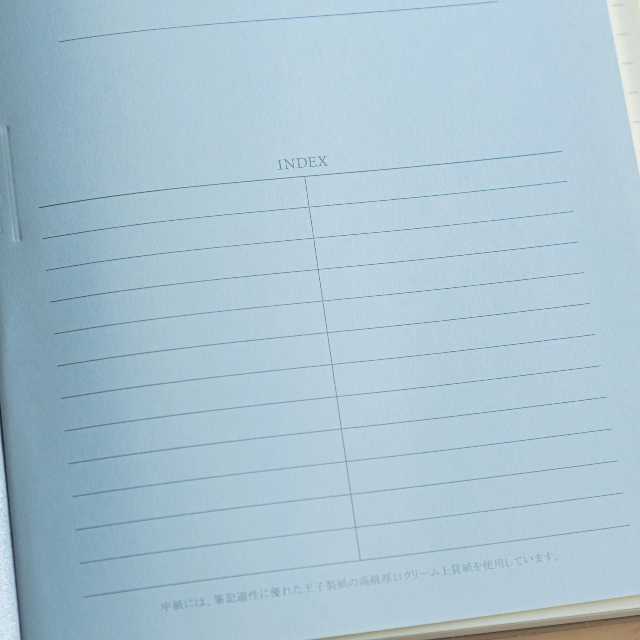 Premium CD fountain pen notebook A5 cream color flat lay showing soft cover and interior light blue ruled pages detail