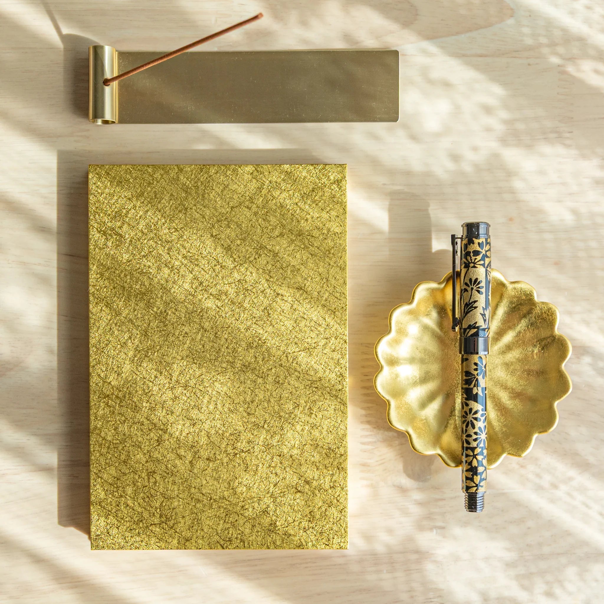 Premium Gold gold washi goshuincho stamp book spine binding and edge detail view showing quality detail