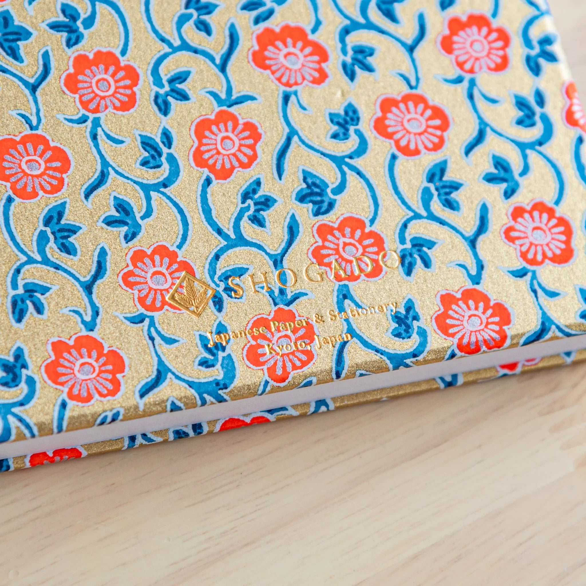 Red Flower Washi Goshuincho Stamp Book surface pattern showing crimson blooms and emerald foliage design