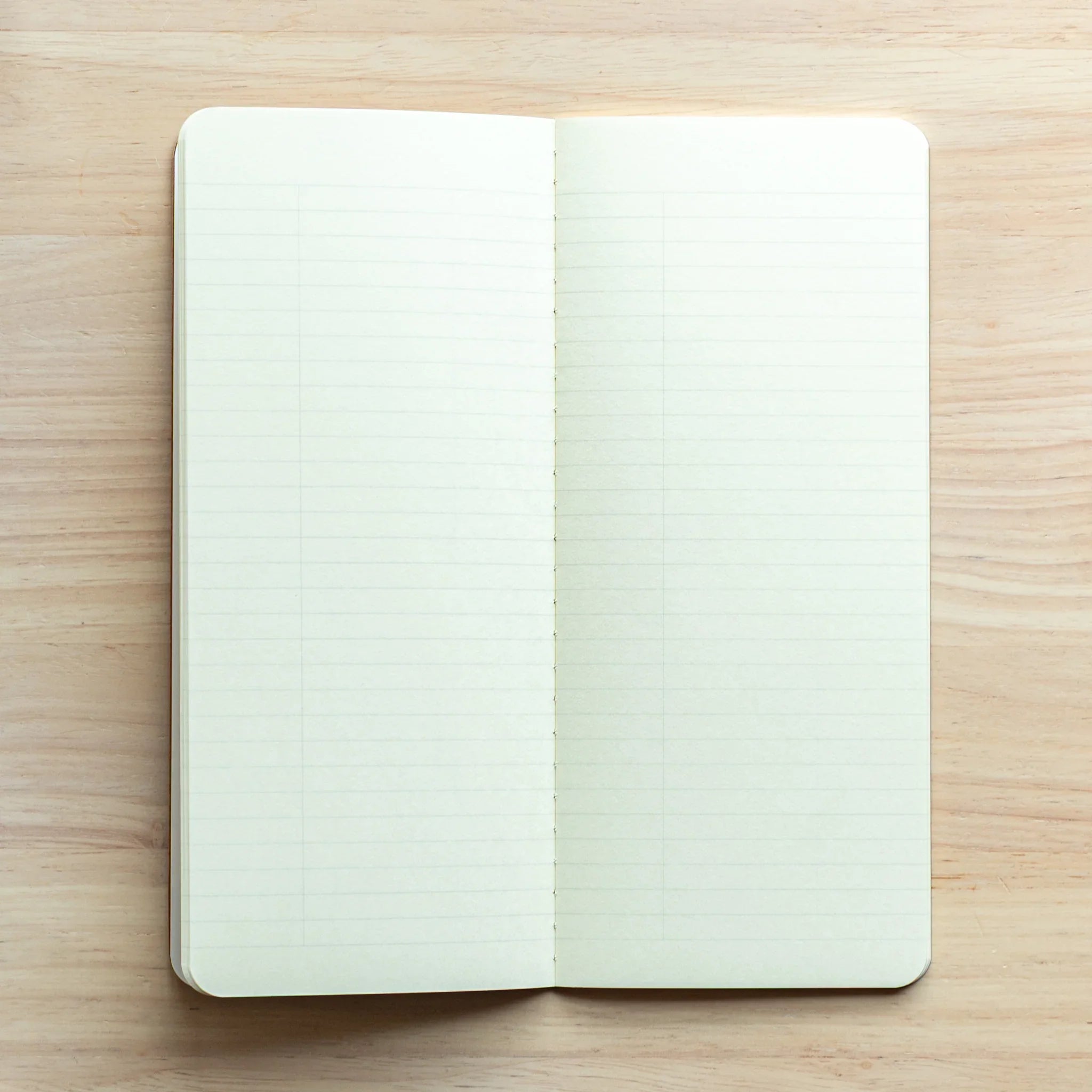 RO-BIKI Basic Series notebook with 6mm ruled lines displayed flat showing slate cover and organized writing space detail
