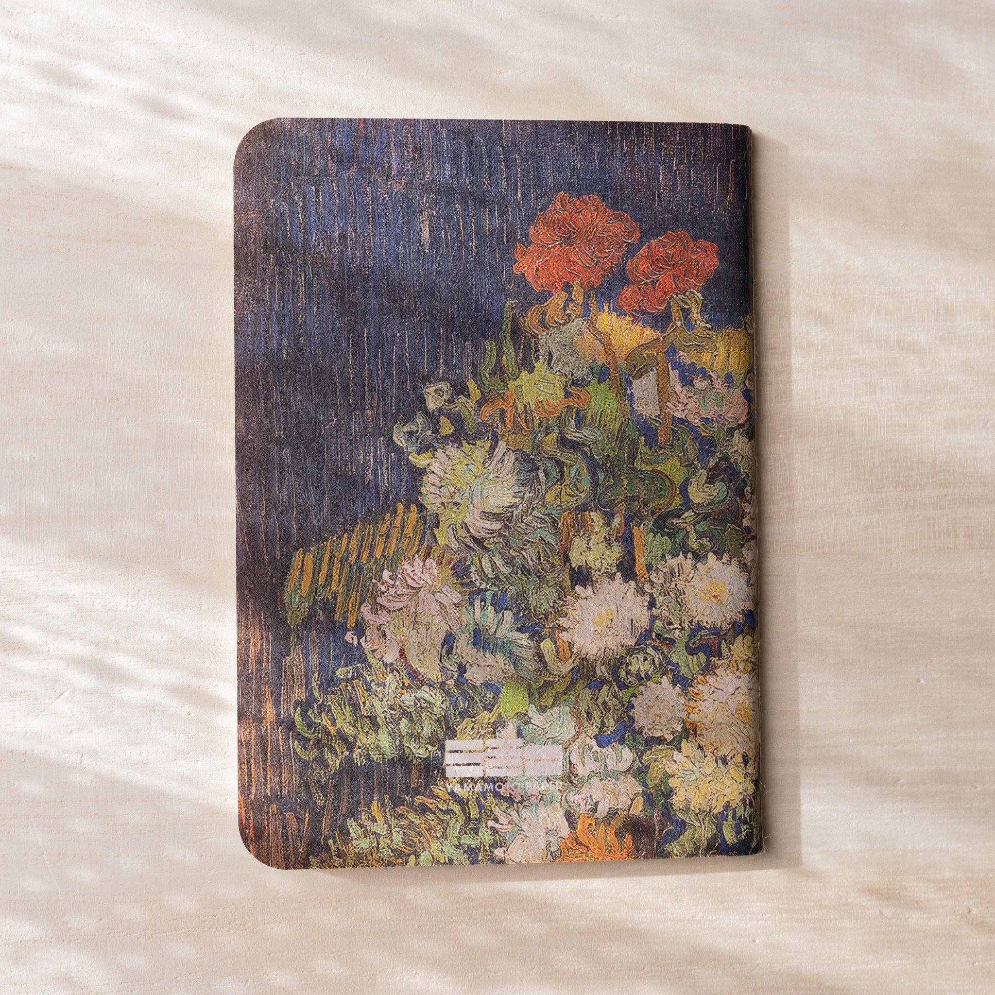RO-BIKI NOTE back cover showing full floral bouquet painting print with red and white flowers, Yamamoto Paper label at bottom