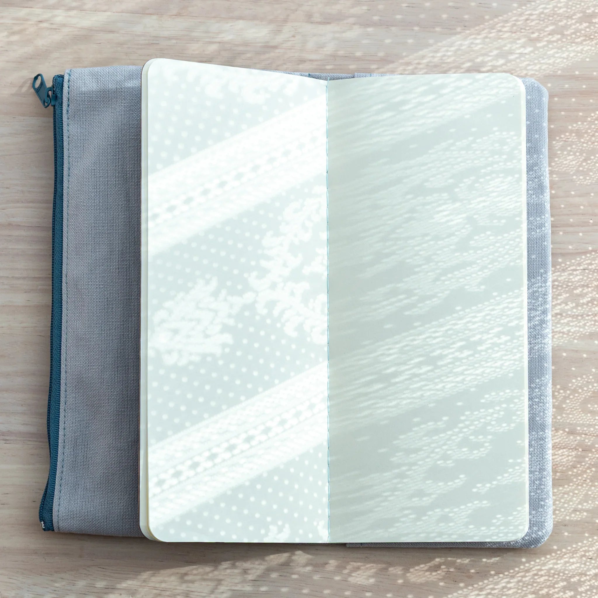 RO-BIKI Canvas Cover in vintage blue showing front with stationery pocket detail, canvas organizer for stationery