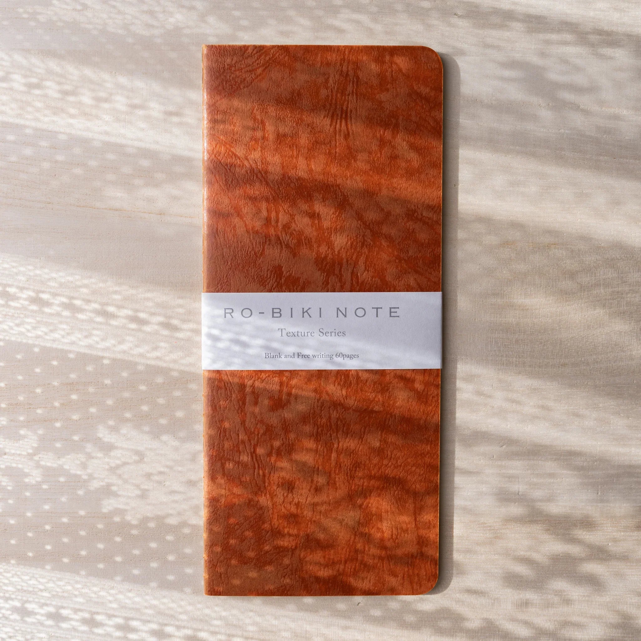 RO-BIKI NOTE Texture Series Edocha Brown wax-coated notebook with organic textured cover by Yamamoto Paper, blank pages