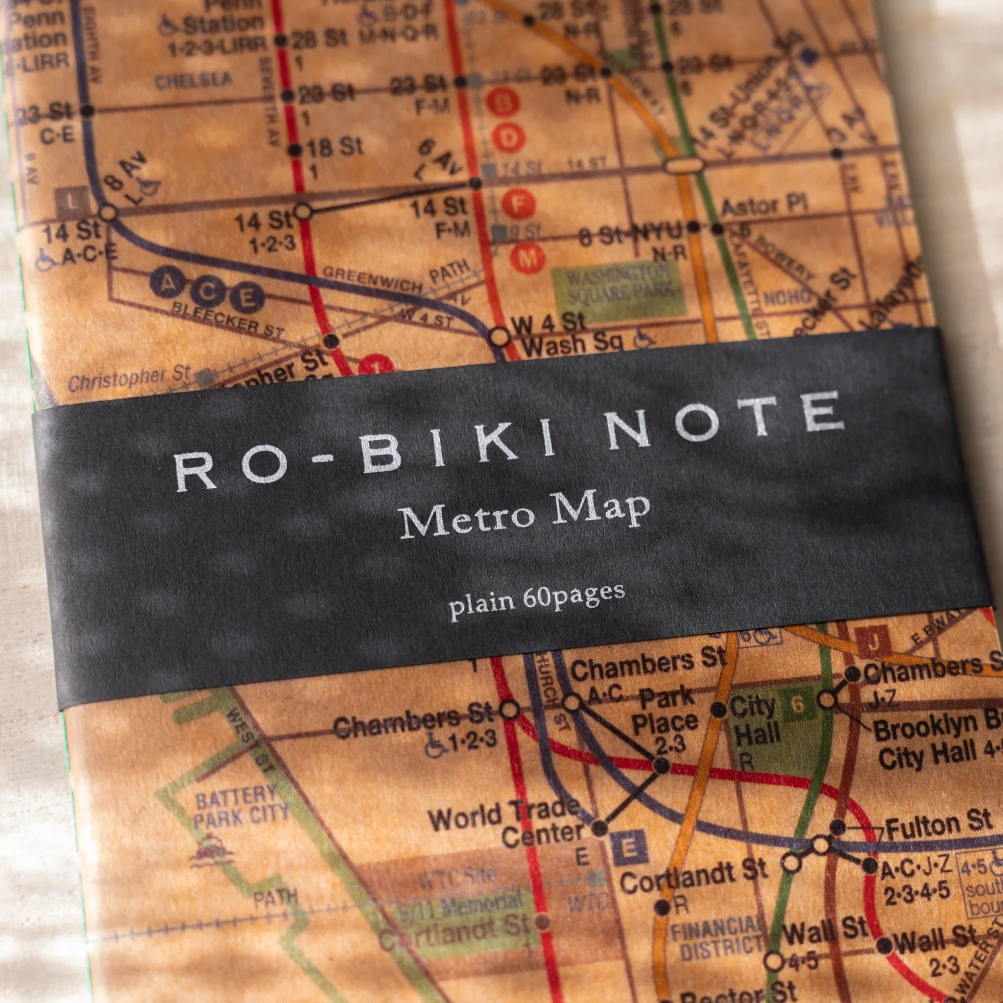 RO-BIKI Metro Map Notebook, angled view showing all sides providing full visual representation and product details
