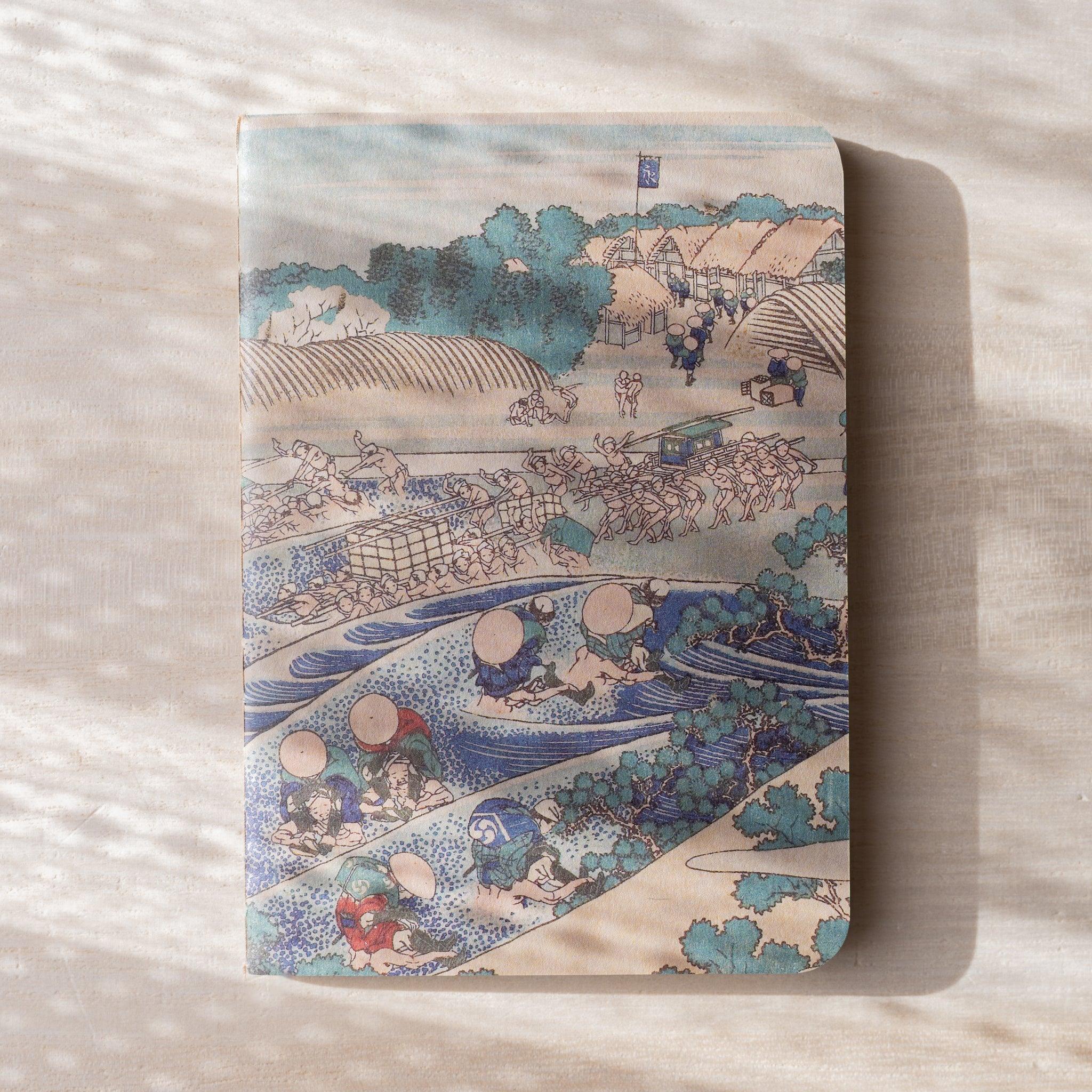 RO-BIKI NOTE Museum Series waxed cover with full Tokaido woodblock print, post town and river crossing scenes, no belly band