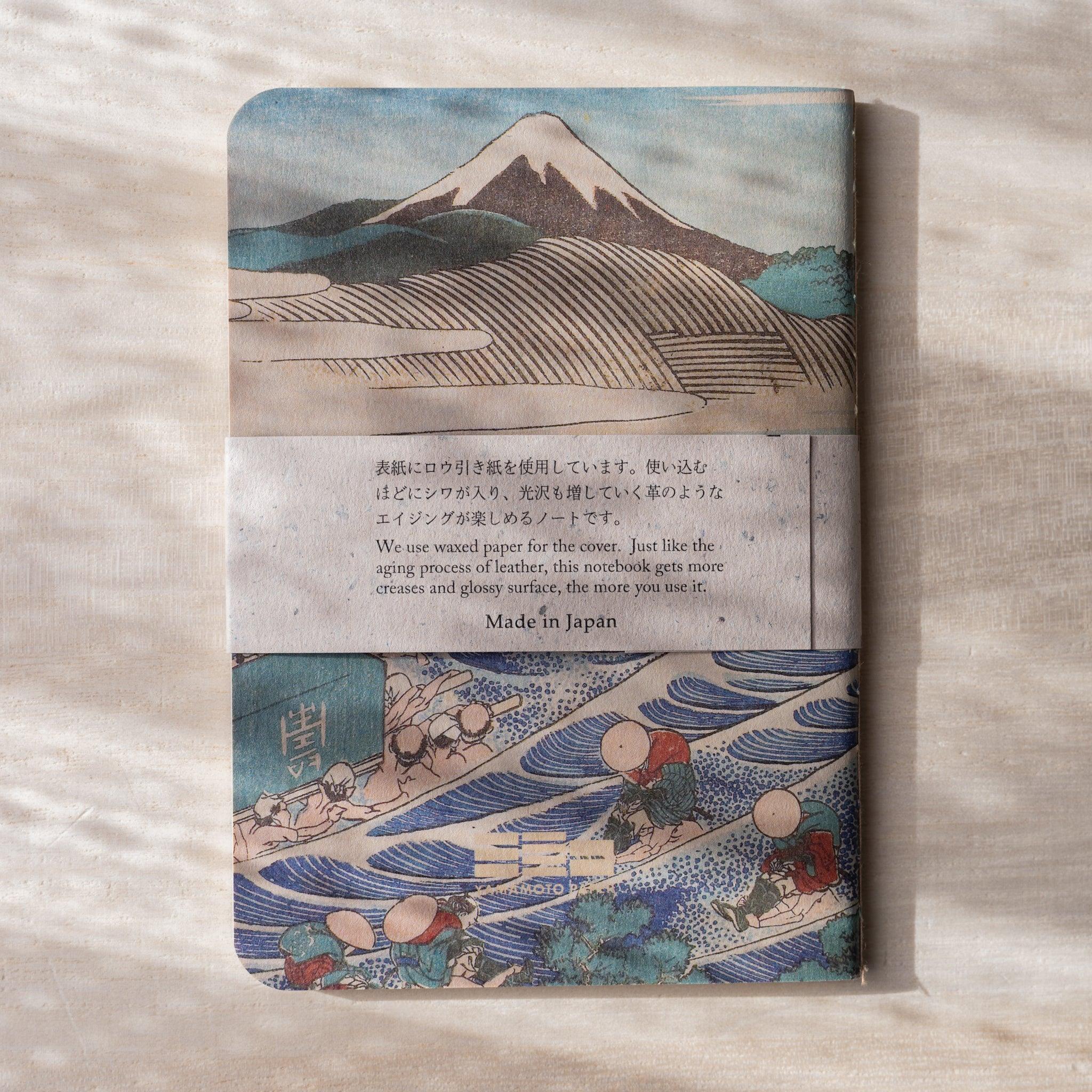 RO-BIKI NOTE back cover with Tokaido woodblock print showing Mount Fuji and terraced fields, no belly