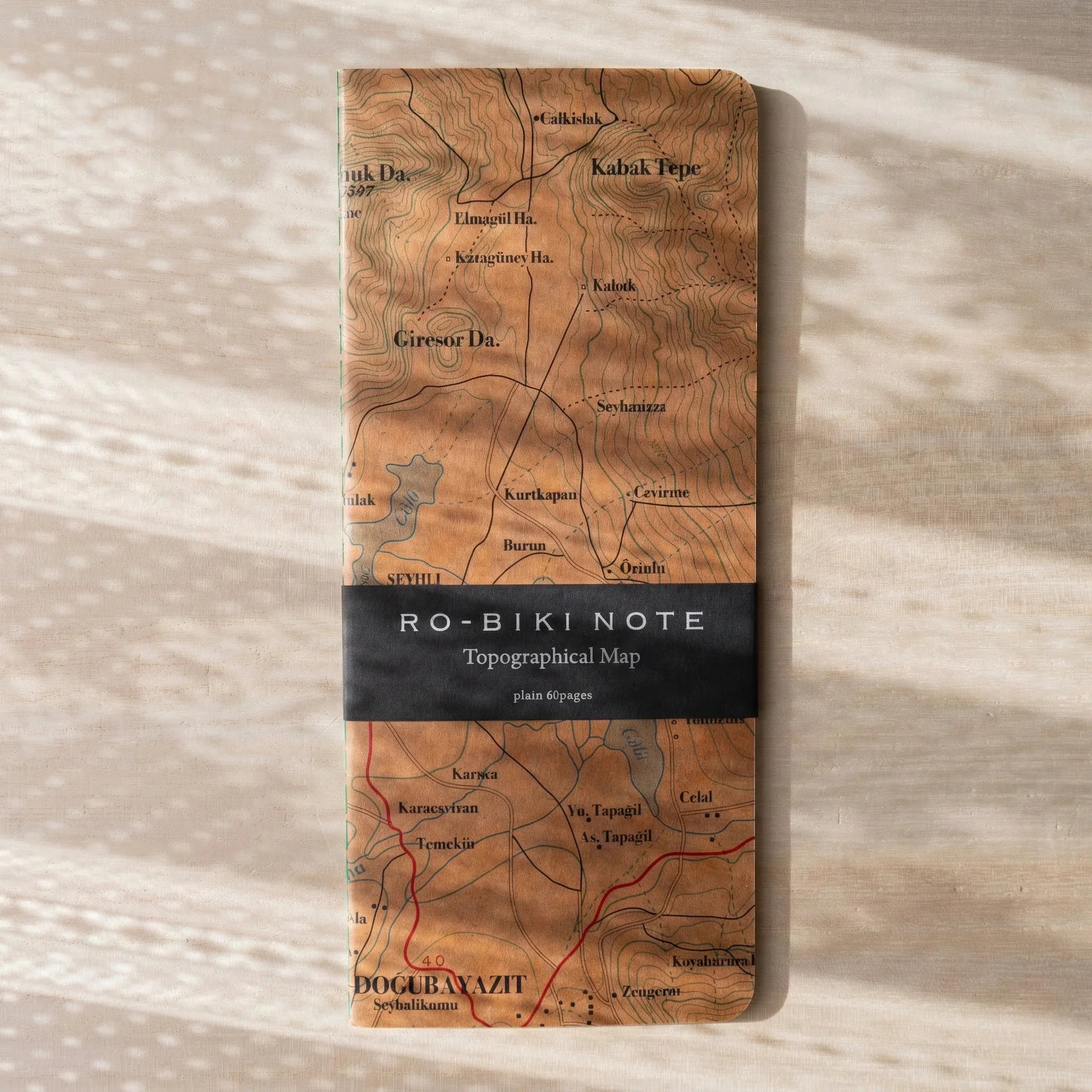 RO-BIKI NOTE Topographical Map notebook with wax-coated cover featuring vintage map design by Yamamoto Paper
