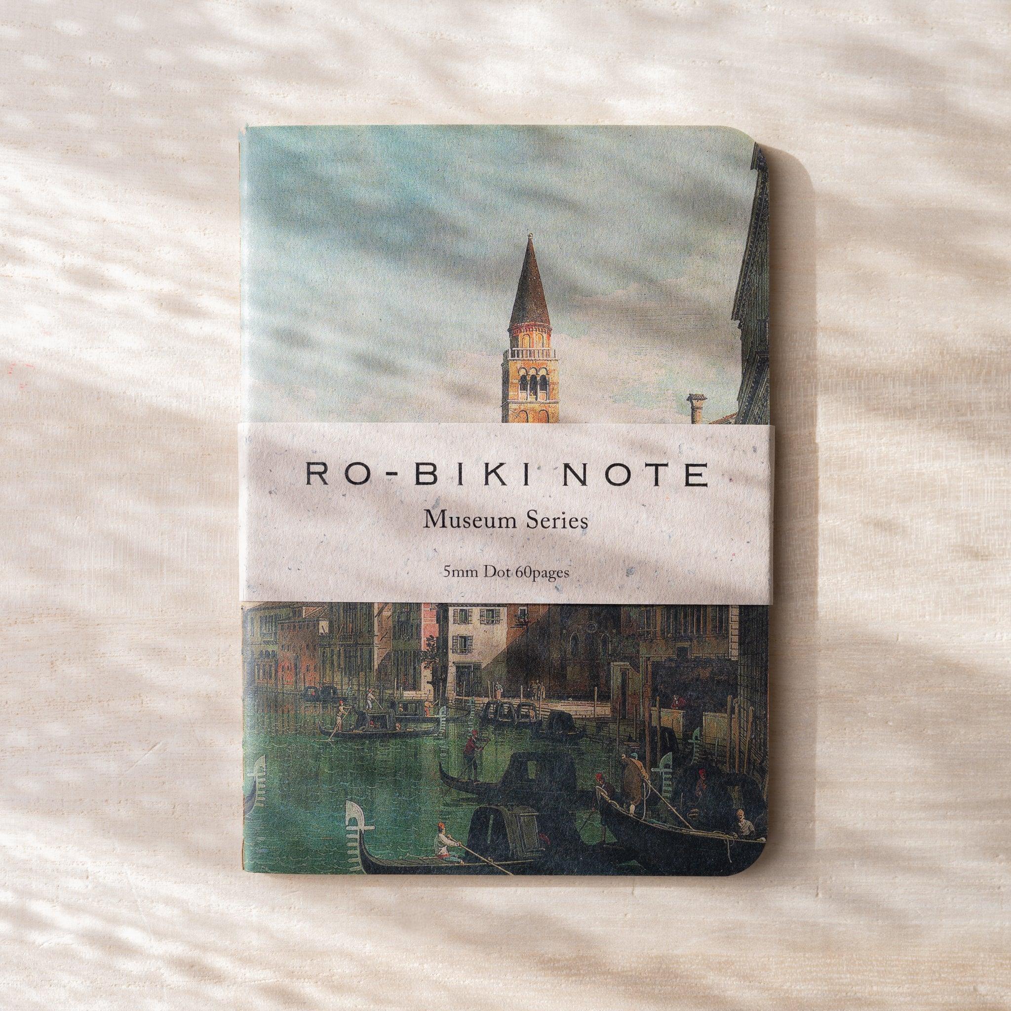 RO-BIKI NOTE Museum Series notebook with Venetian canal painting cover, gondolas and bell tower, paper belly band