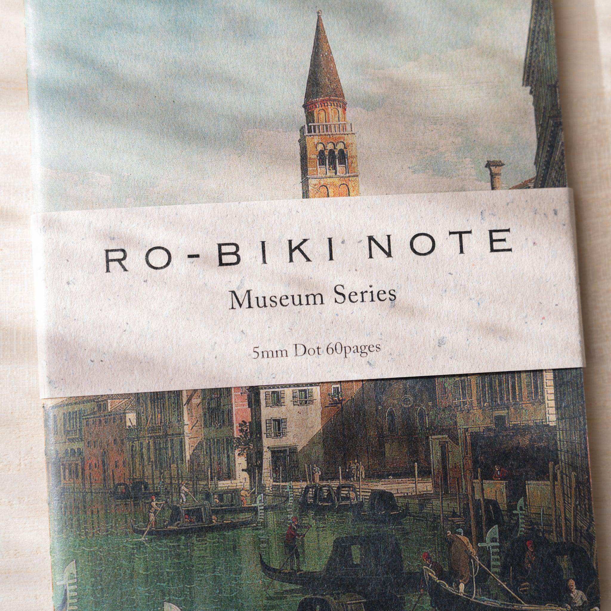 RO-BIKI NOTE paper belly band over waxed cover with Venetian canal painting, paper band detail visible
