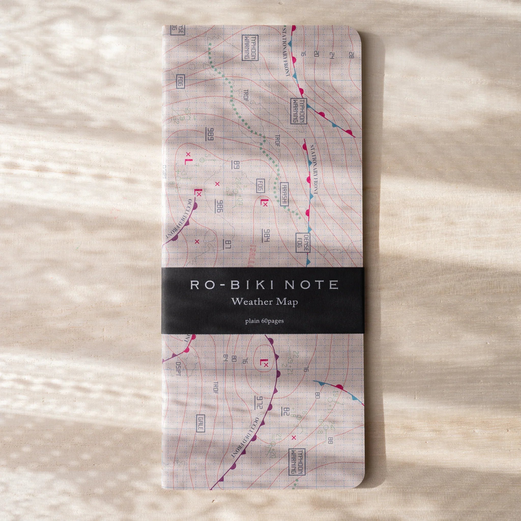 RO-BIKI NOTE Weather Map notebook by Yamamoto Paper with wax-coated cover featuring meteorological chart design
