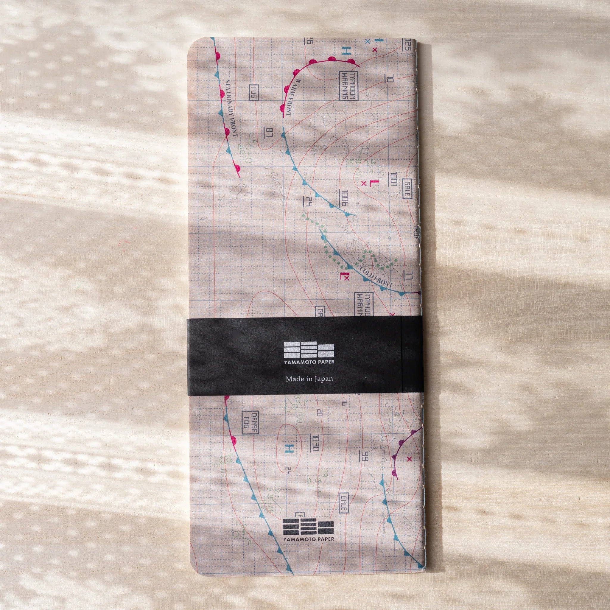 RO-BIKI Weather Map Notebook, overhead shot of entire product providing full visual representation and product details