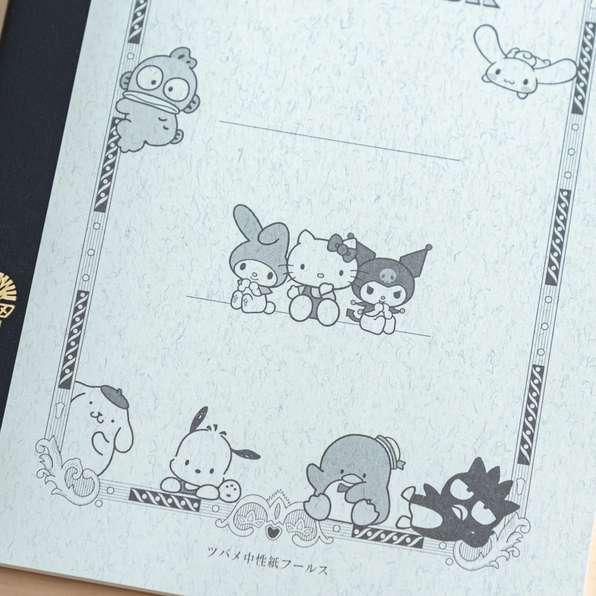 Sanrio Characters Tsubame Fools notebook A5 grid paper shown back cover design with stacked layout on white background