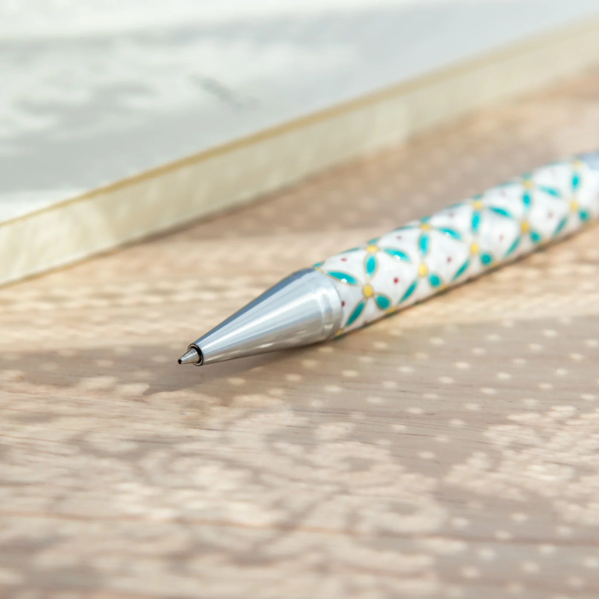 Hand-painted shippo floral Kutani ballpoint pen combining geometric design with modern for refined desk organization