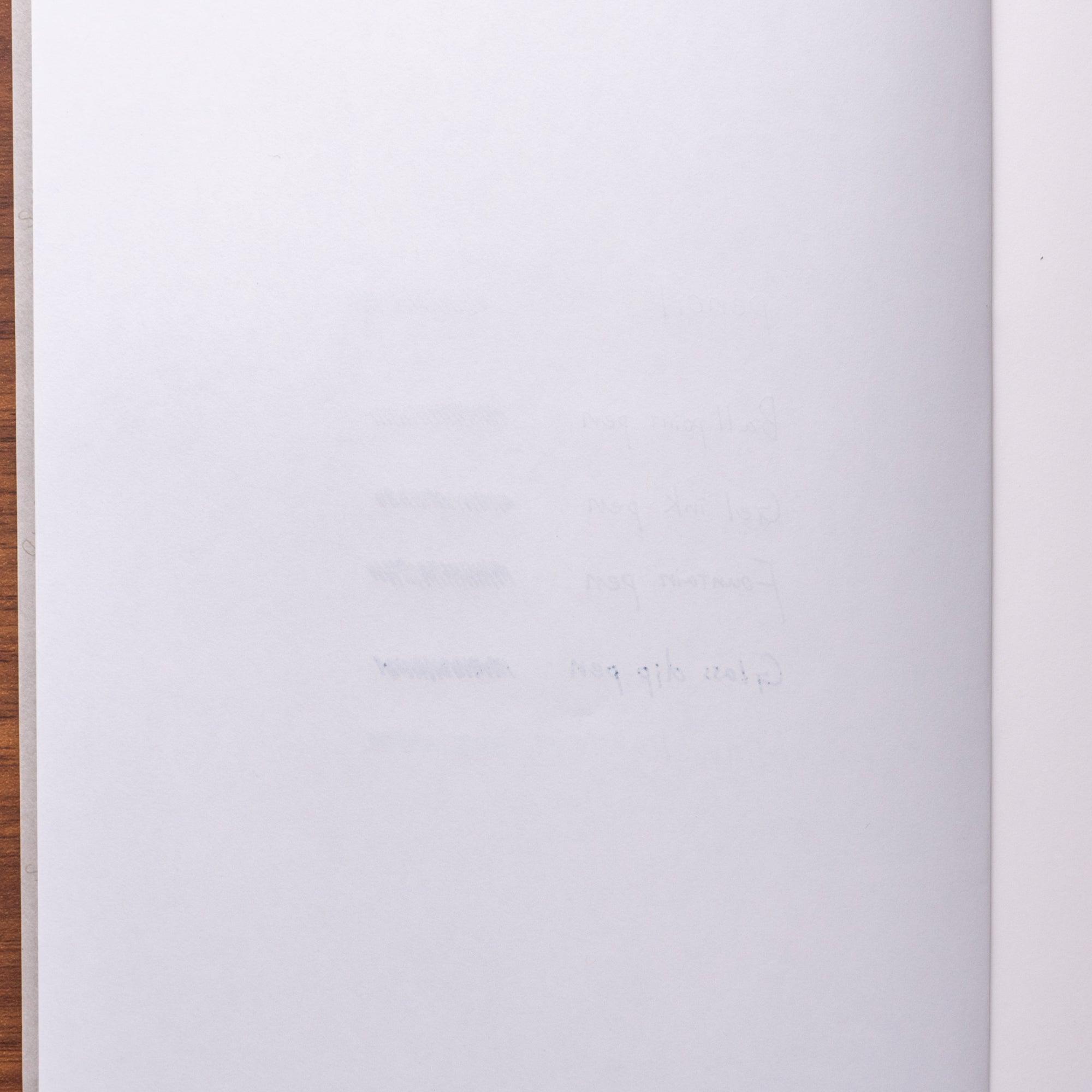 Backside of a page from a Japanese notebook, showing minimal ink ghosting from writing samples on the other side of the sheet.