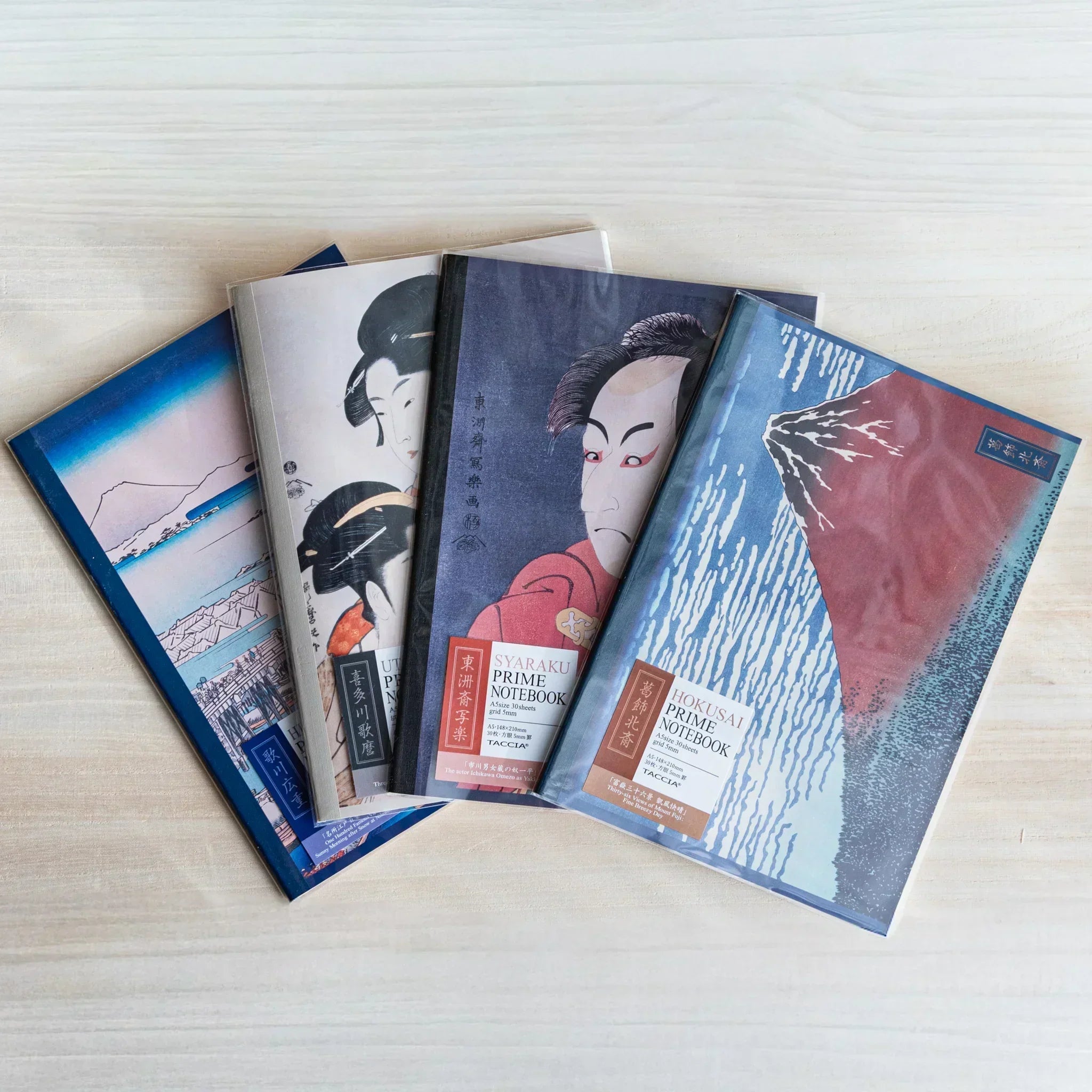 Flat lay of Taccia Hokusai Mt Fuji Japanese notebook A5, perfect for journaling and sketching