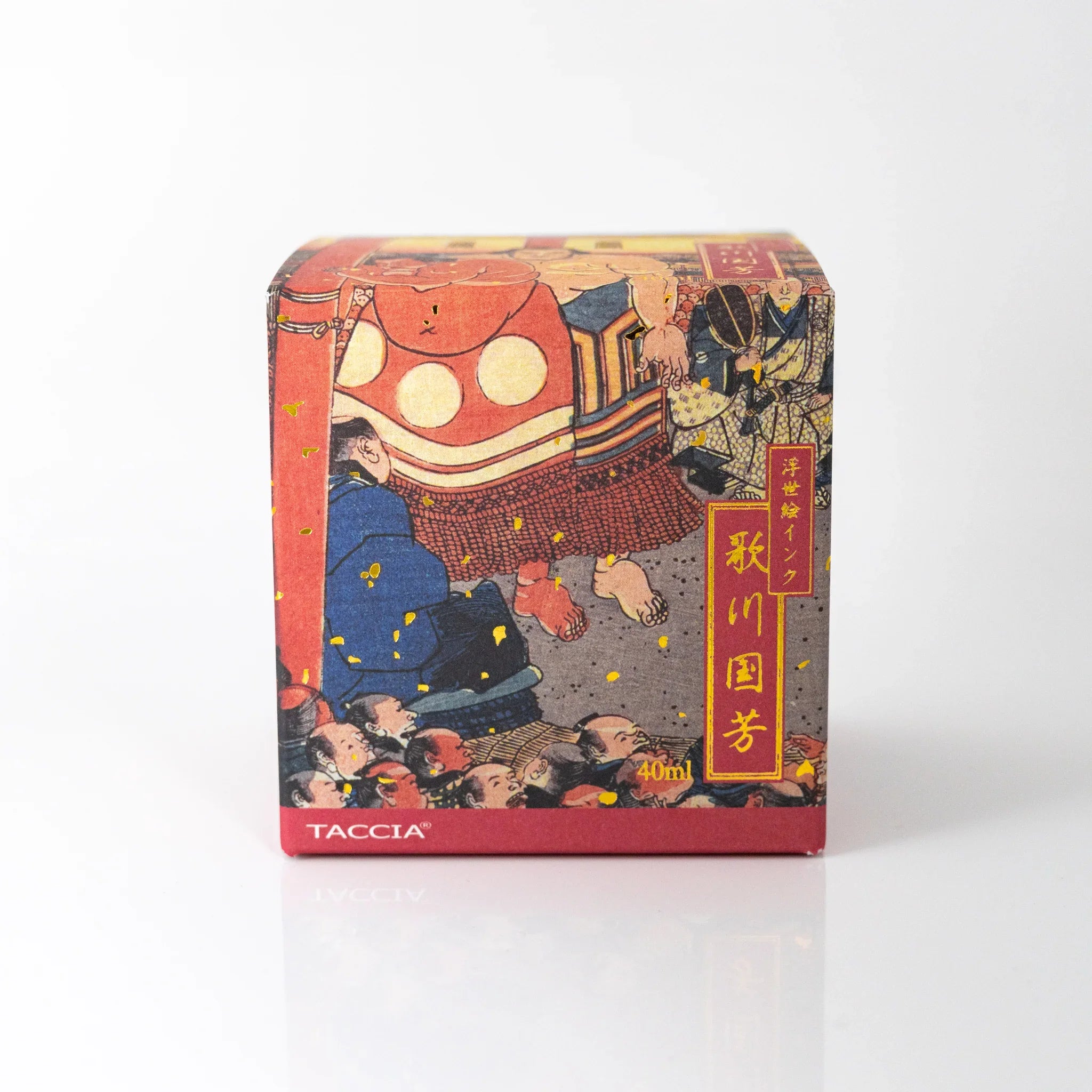 TACCIA Kuniyoshi Akane 40ml Japanese fountain pen ink box printed with Kuniyoshi's Kanjin Ozumo.