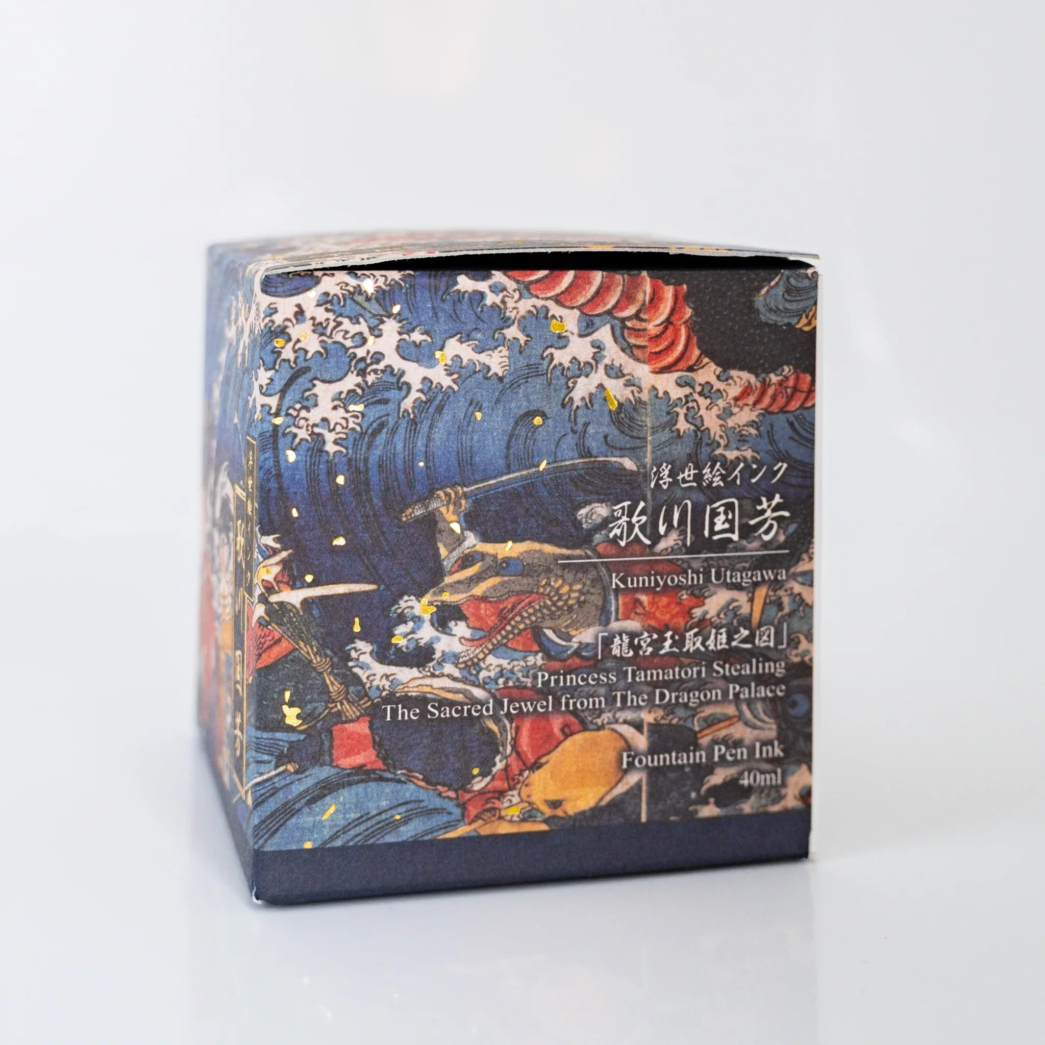 TACCIA Kuniyoshi Aomenou 40ml Japanese fountain pen ink box printed with Kuniyoshi's Princess Tamatori.