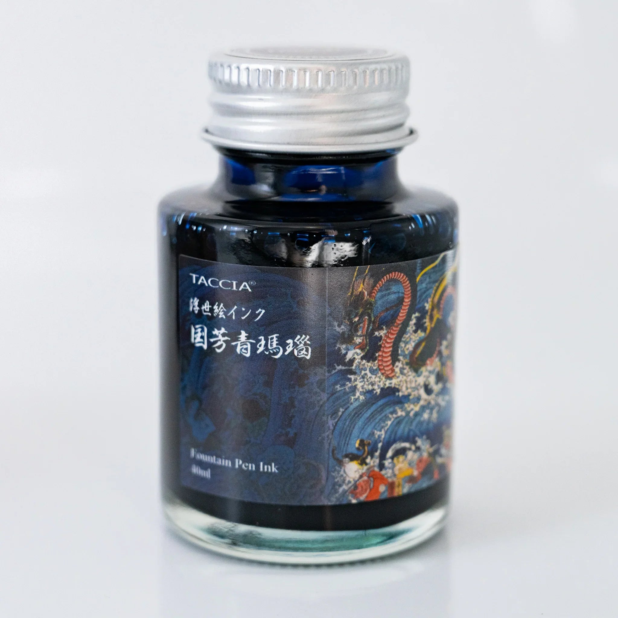 Detail of TACCIA Kuniyoshi Aomenou ink bottle label artwork from Kuniyoshi's Princess Tamatori.