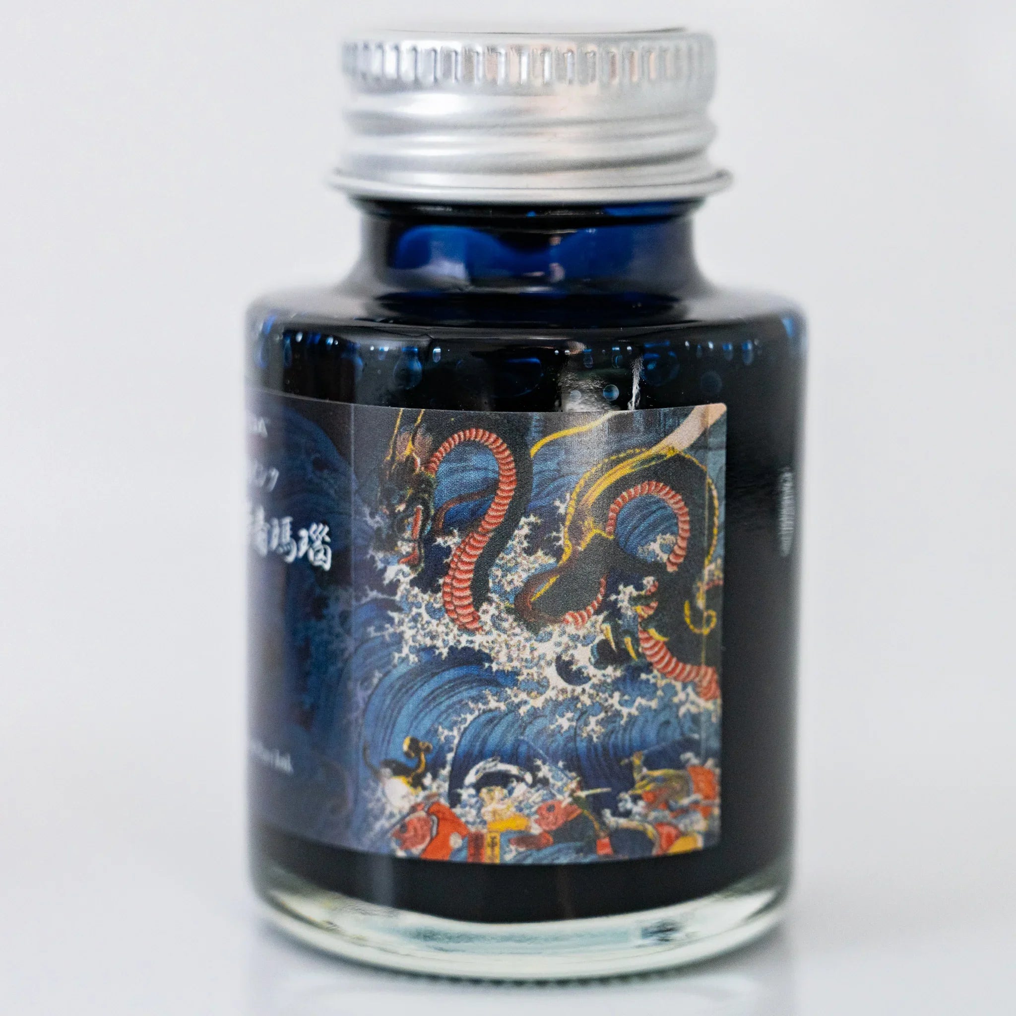 TACCIA Kuniyoshi Aomenou 40ml Japanese fountain pen ink bottle showing label artwork by Utagawa Kuniyoshi.