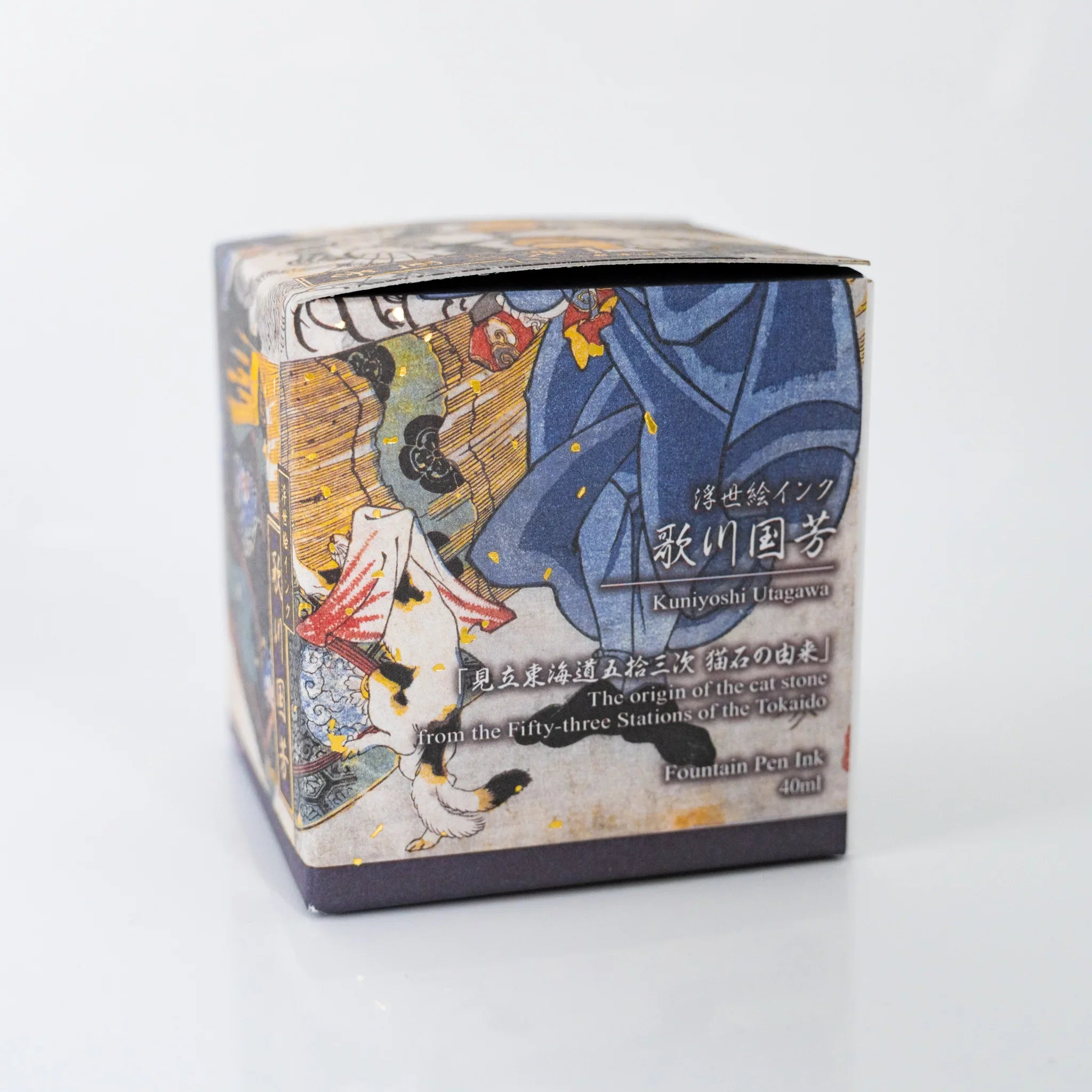 TACCIA Kuniyoshi Budounezu 40ml Japanese fountain pen ink box printed with Kuniyoshi's Cat Stone of Okabe.