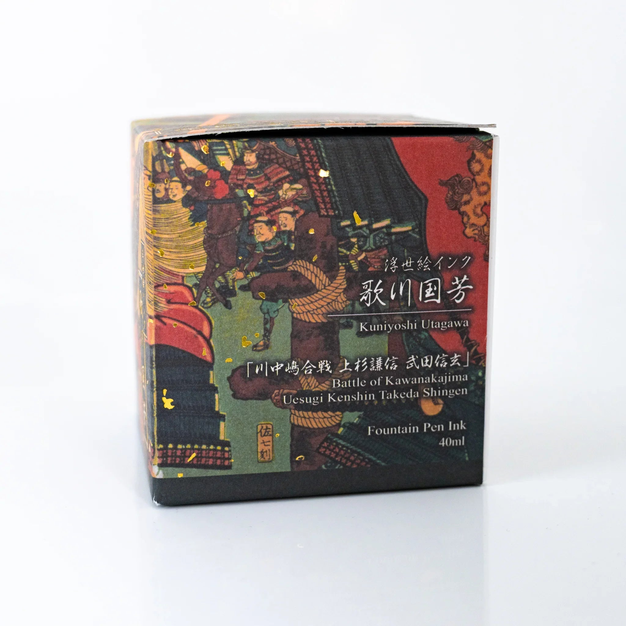 TACCIA Kuniyoshi Kuromidori 40ml Japanese fountain pen ink box printed with Kuniyoshi's Battle of Kawanakajima.