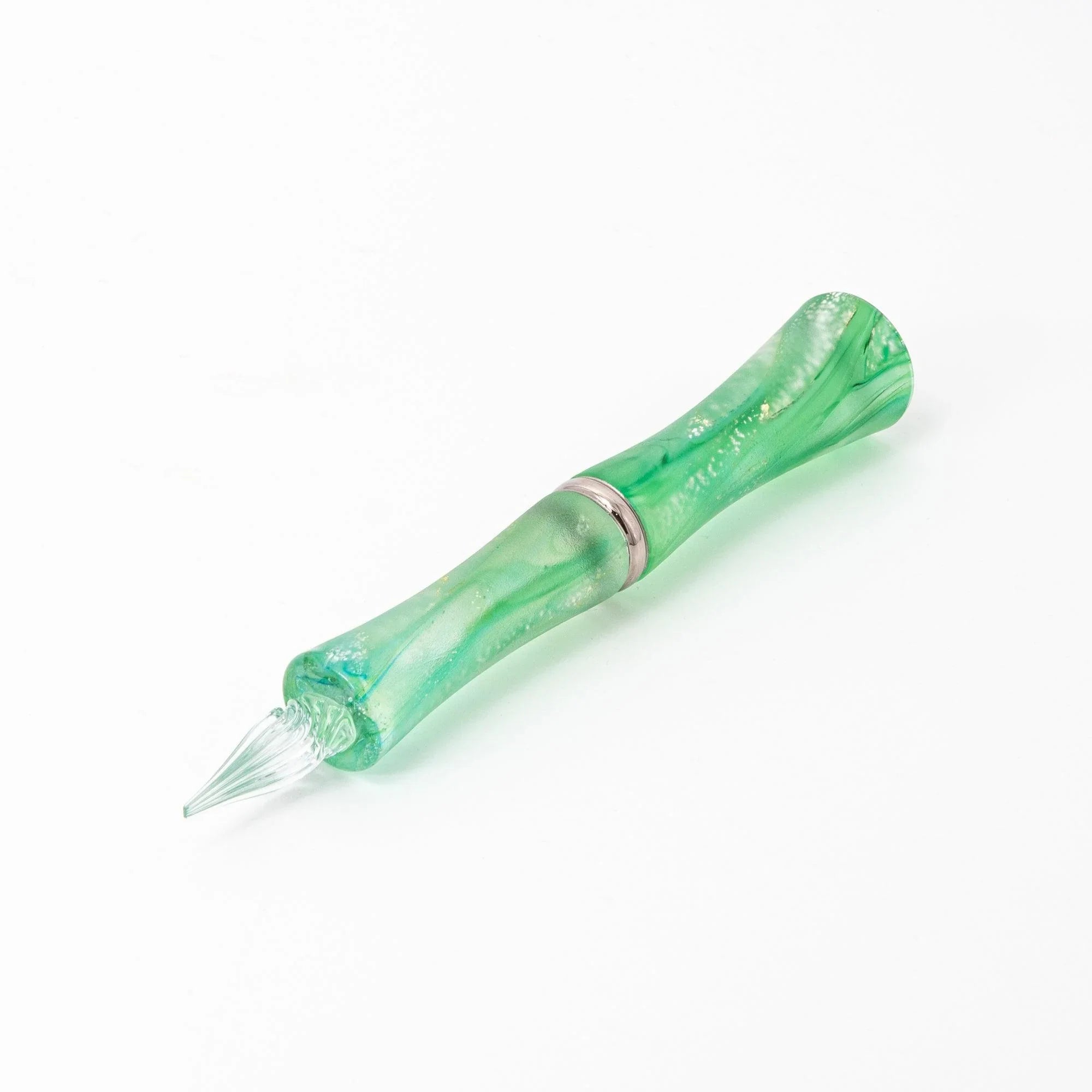 TAKETORI Hazy Moon Series Vivid Green Glass Dip Pen - Glass Studio TooS, front view with product styling