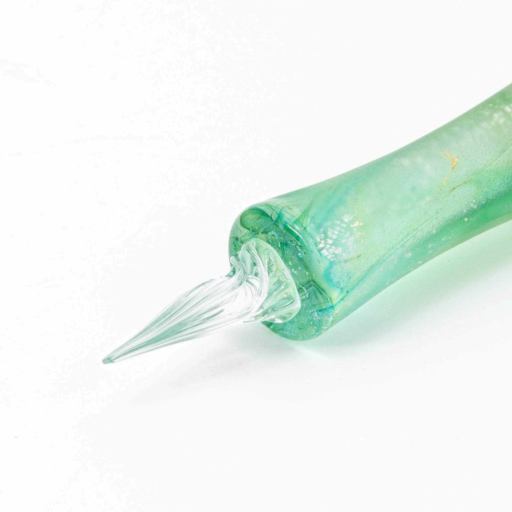 TAKETORI Hazy Moon Series Vivid Green Glass Dip Pen - Glass Studio TooS, angled view showing all sides