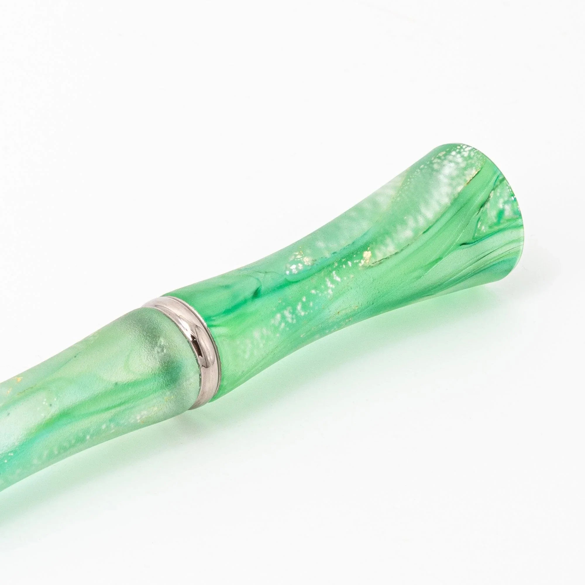 TAKETORI Hazy Moon Series Vivid Green Glass Dip Pen - Glass Studio TooS, side profile view of product