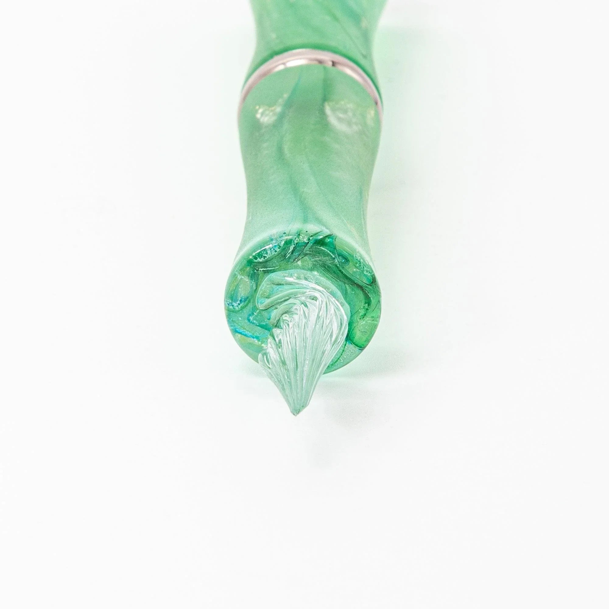 TAKETORI Hazy Moon Series Vivid Green Glass Dip Pen - Glass Studio TooS, front-facing angle showing finish
