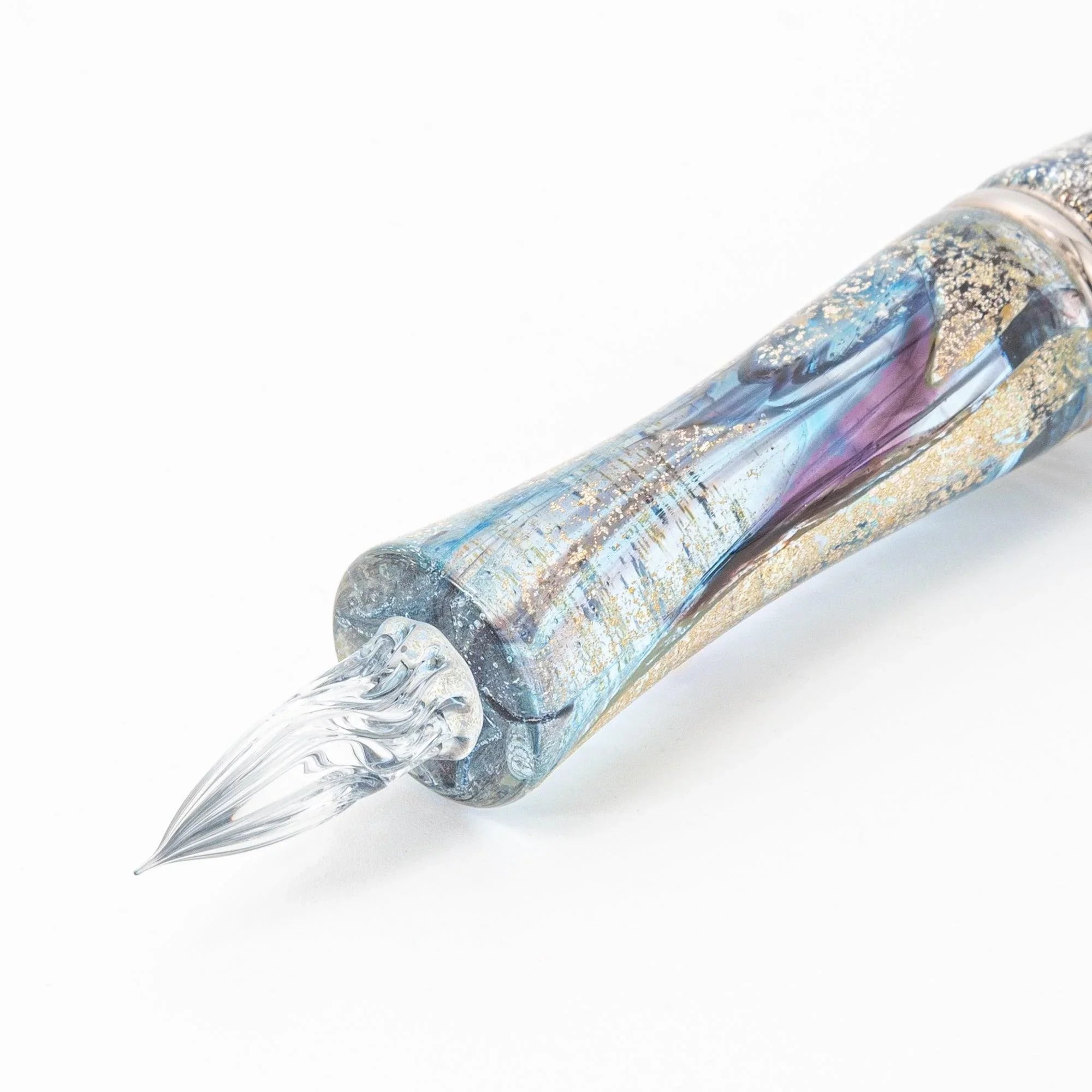 TAKETORI Mirror of the Moon Series Crimson Tinted Sky Glass Dip Pen - Glass Studio TooS, angled view showing all sides